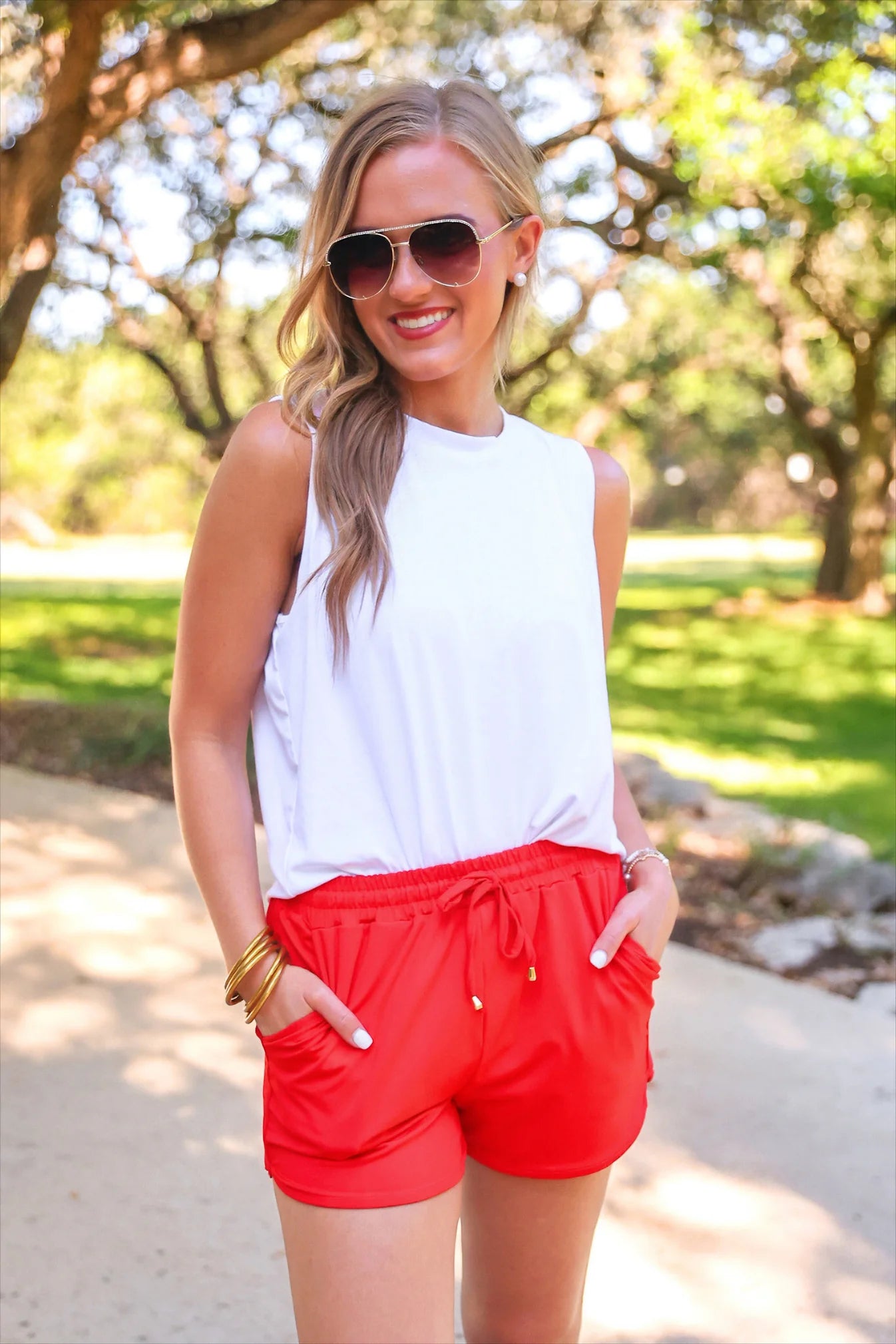 PREORDER: Jess Lea Solid Red Drawstring Everyday Shorts