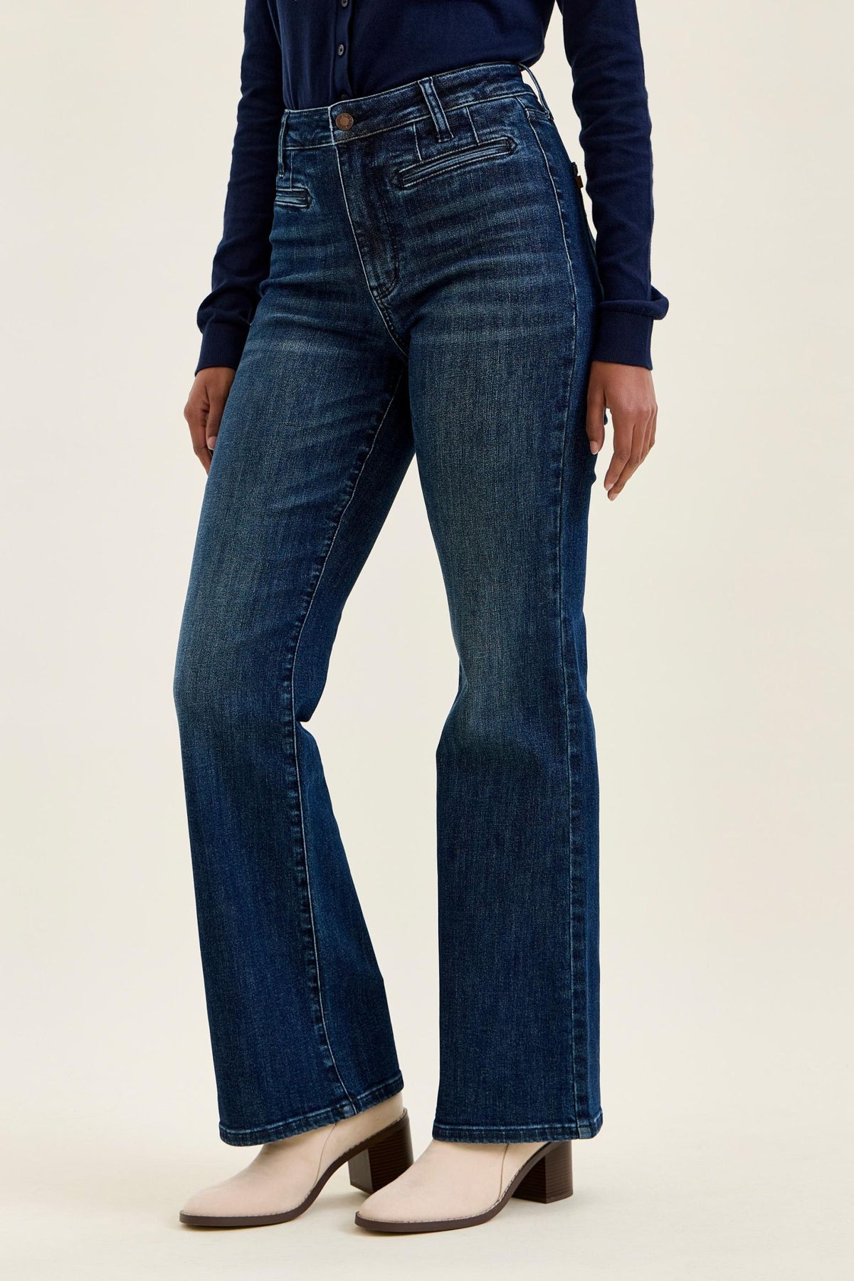 Emmy High Waist Tummy Control Boy Bootcut Jean with Welt Pockets