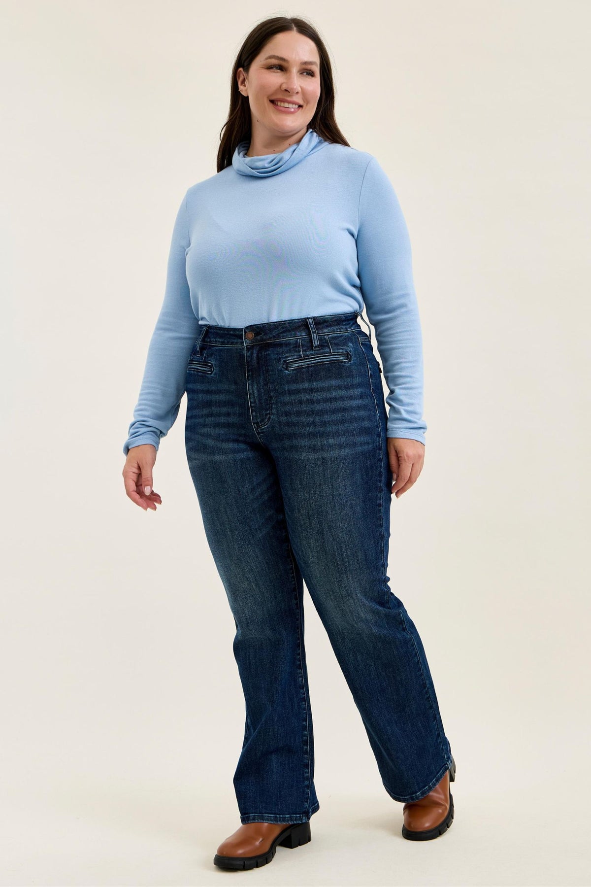 Emmy High Waist Tummy Control Boy Bootcut Jean with Welt Pockets