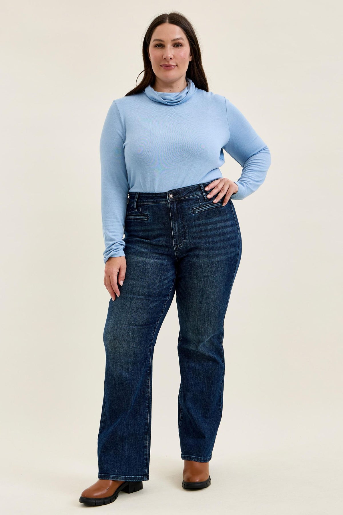 Emmy High Waist Tummy Control Boy Bootcut Jean with Welt Pockets