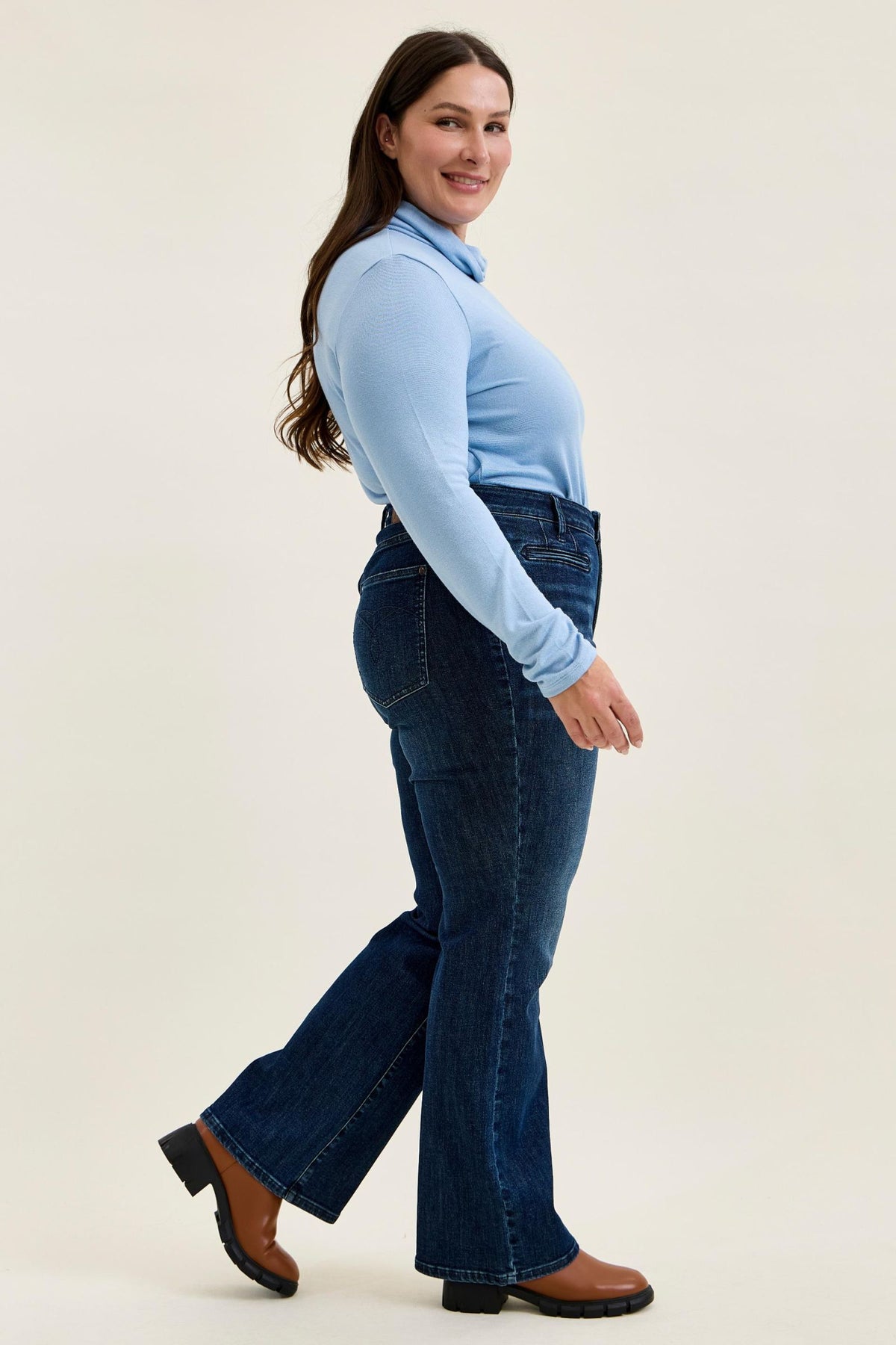 Emmy High Waist Tummy Control Boy Bootcut Jean with Welt Pockets