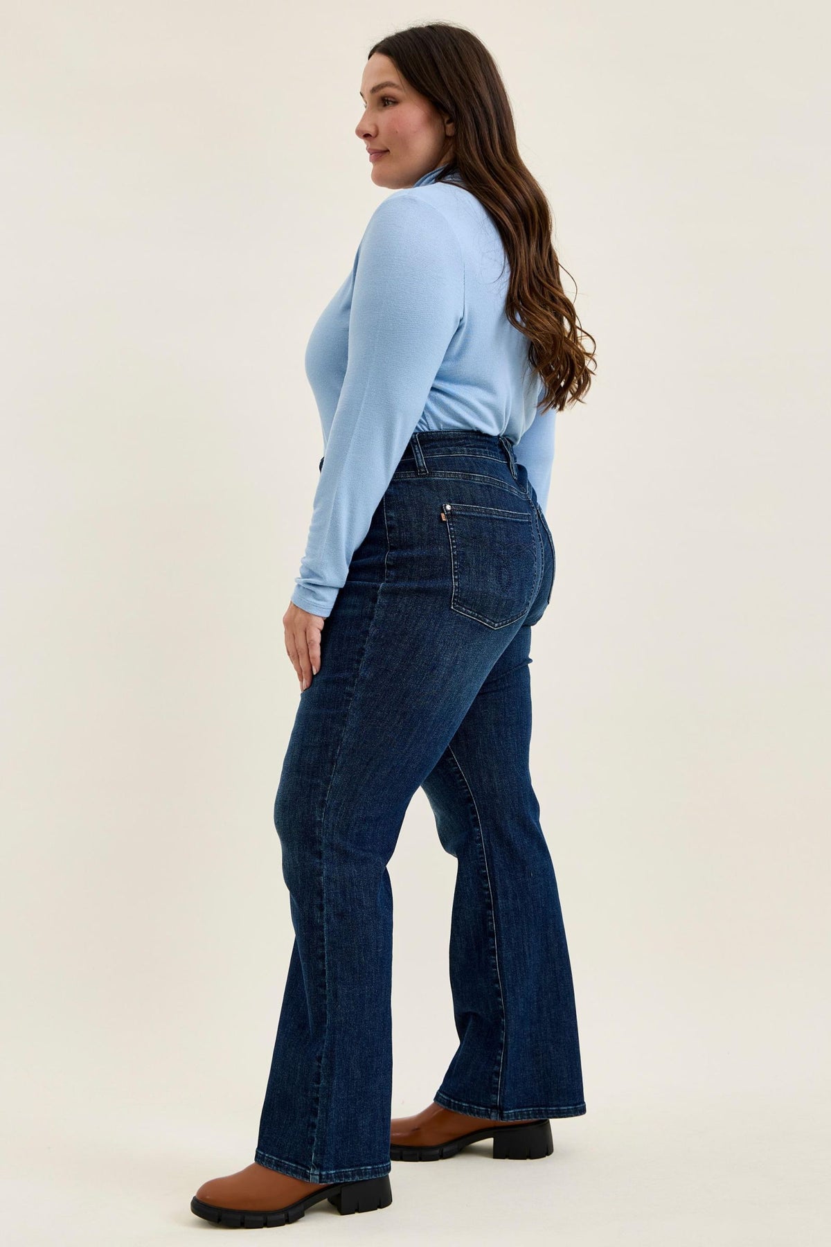 Emmy High Waist Tummy Control Boy Bootcut Jean with Welt Pockets