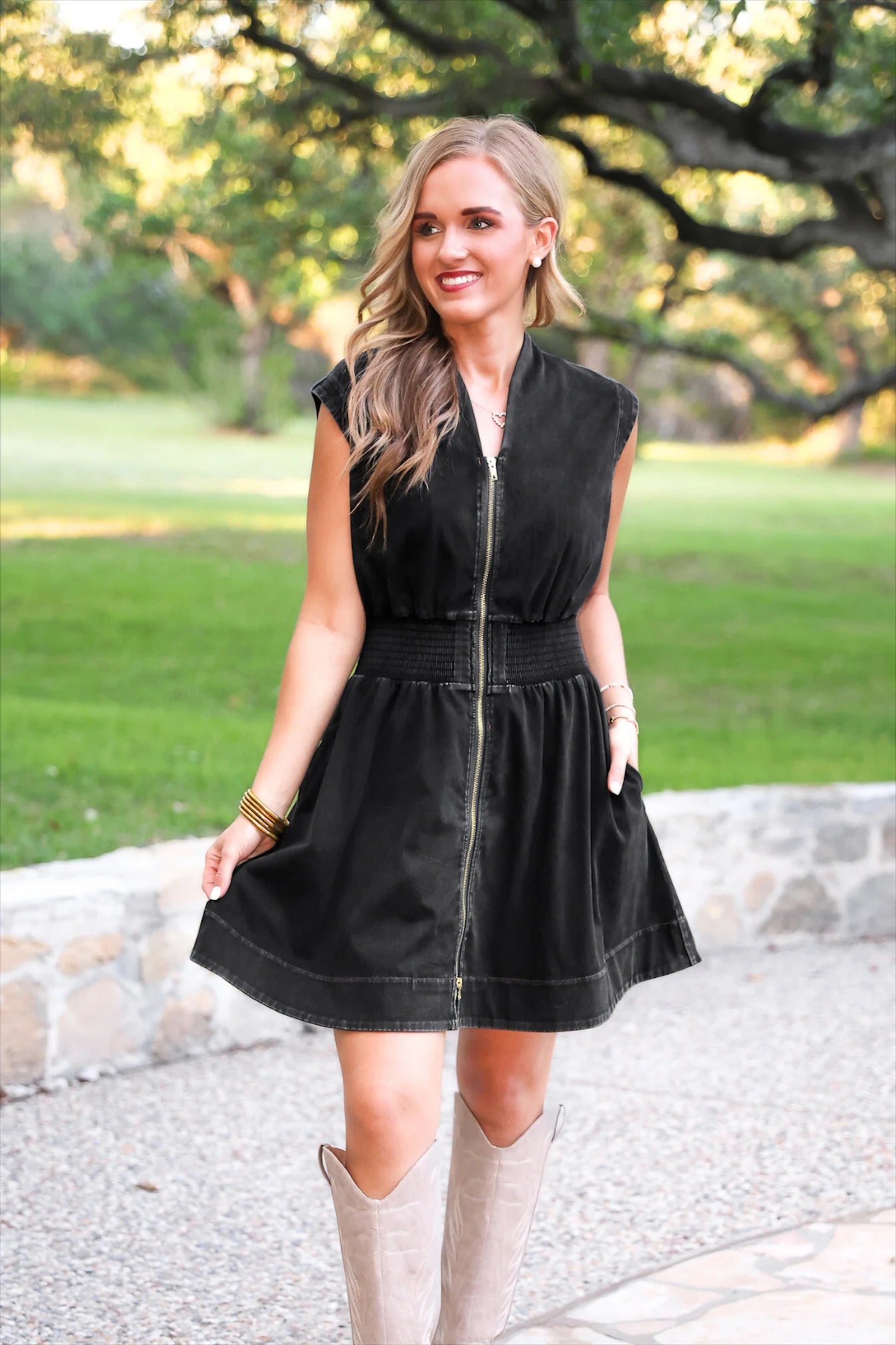PREORDER: Jess Lea Refined Denim Zipper Dress- Black