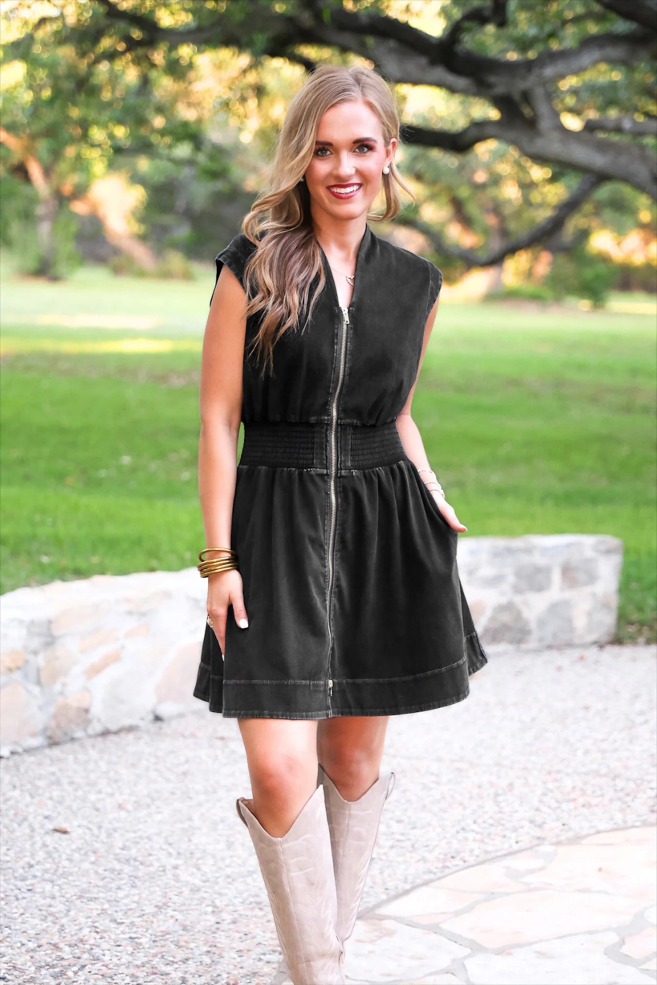 PREORDER: Jess Lea Refined Denim Zipper Dress- Black