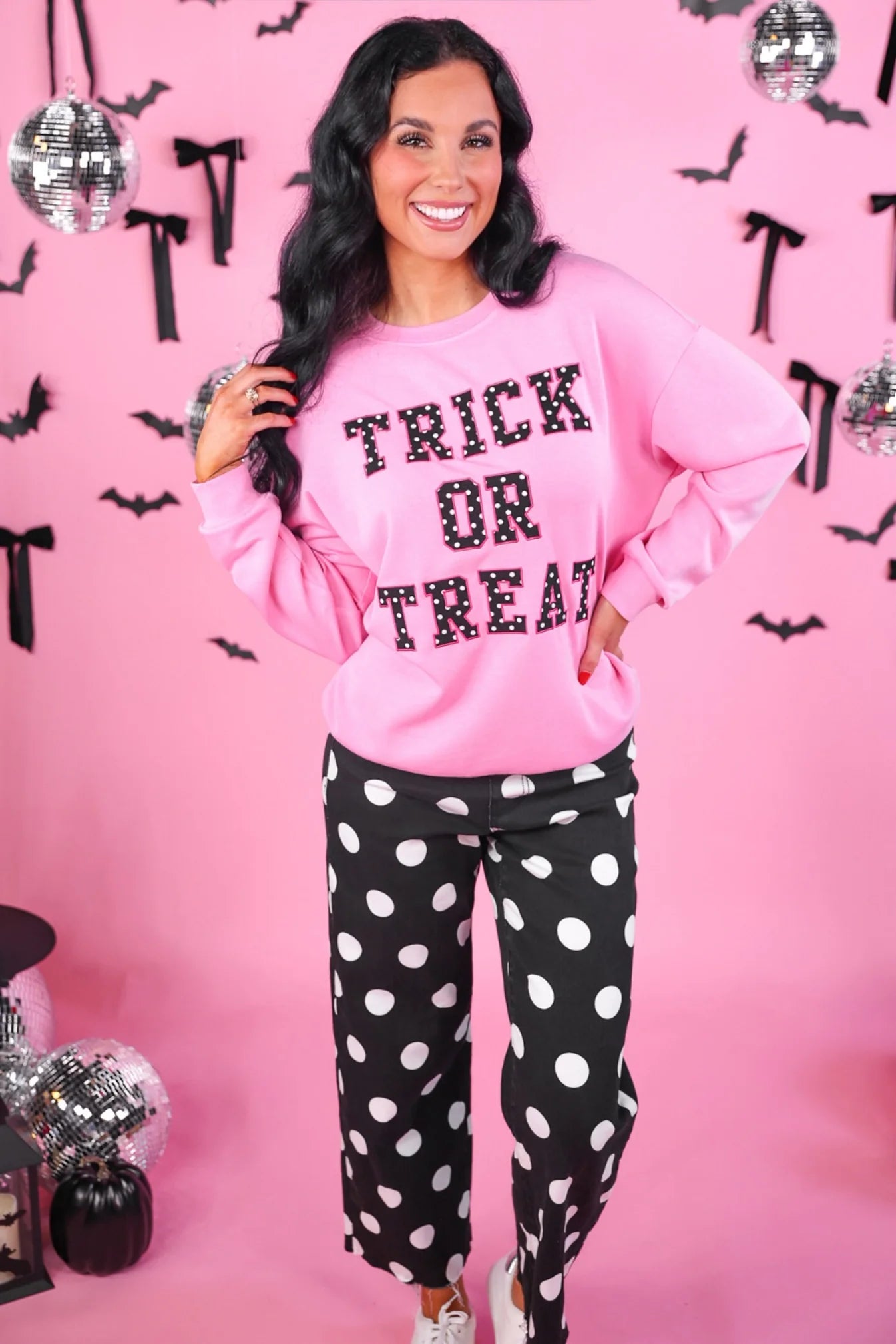 PREORDER: Jess Lea Trick or Treat Polka Dot Patch Pullover
