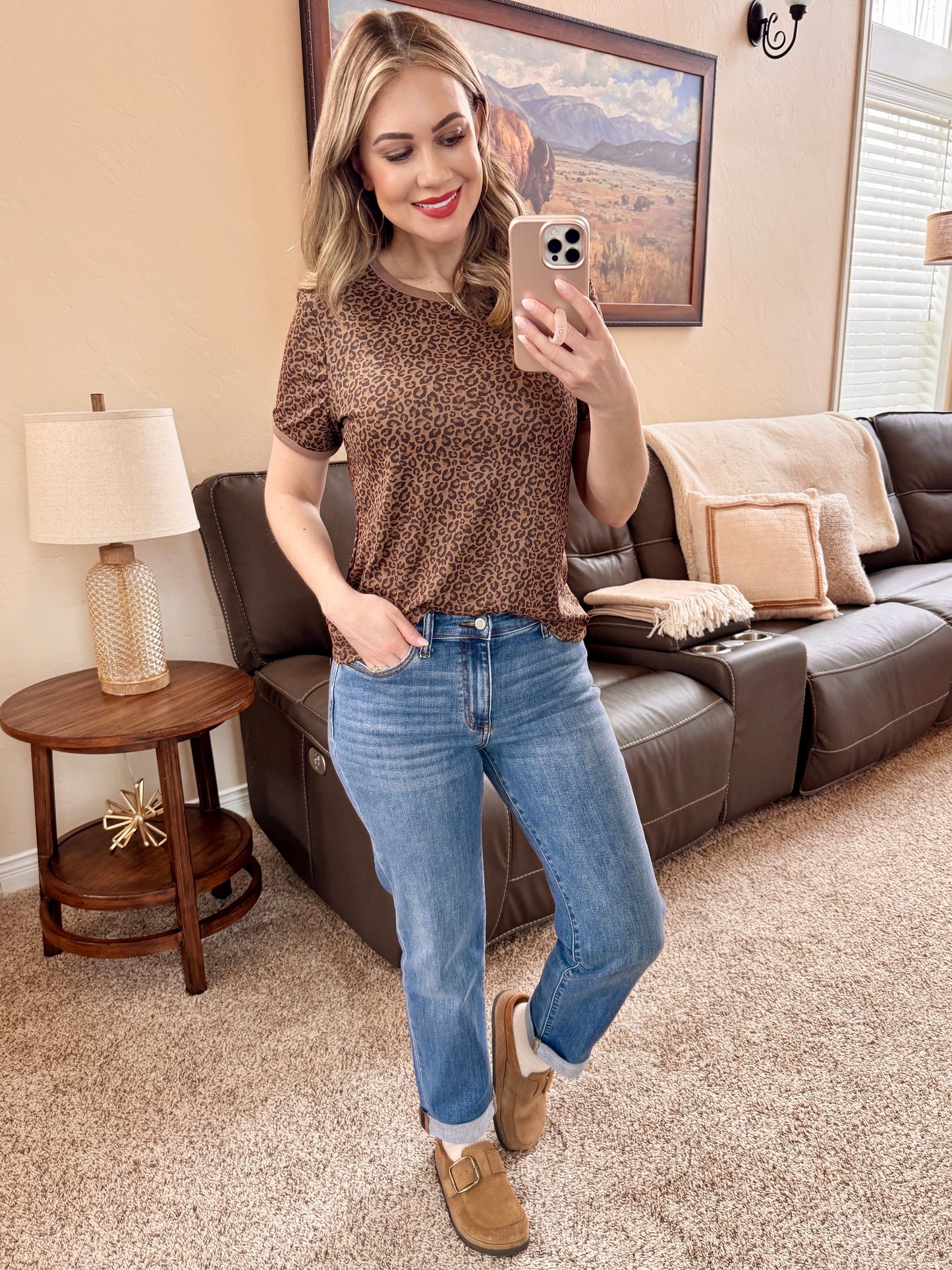 Leopard Print Crewneck Top