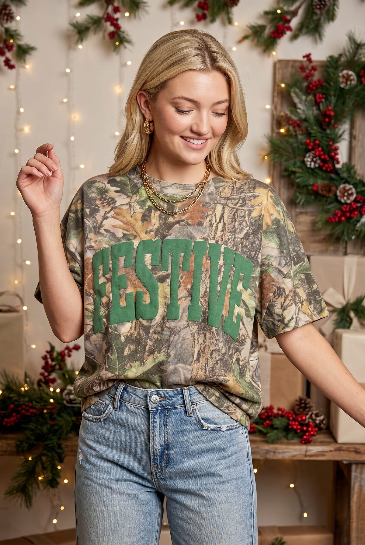 PREORDER Festive Vintage Wood Camo Heavy Tee