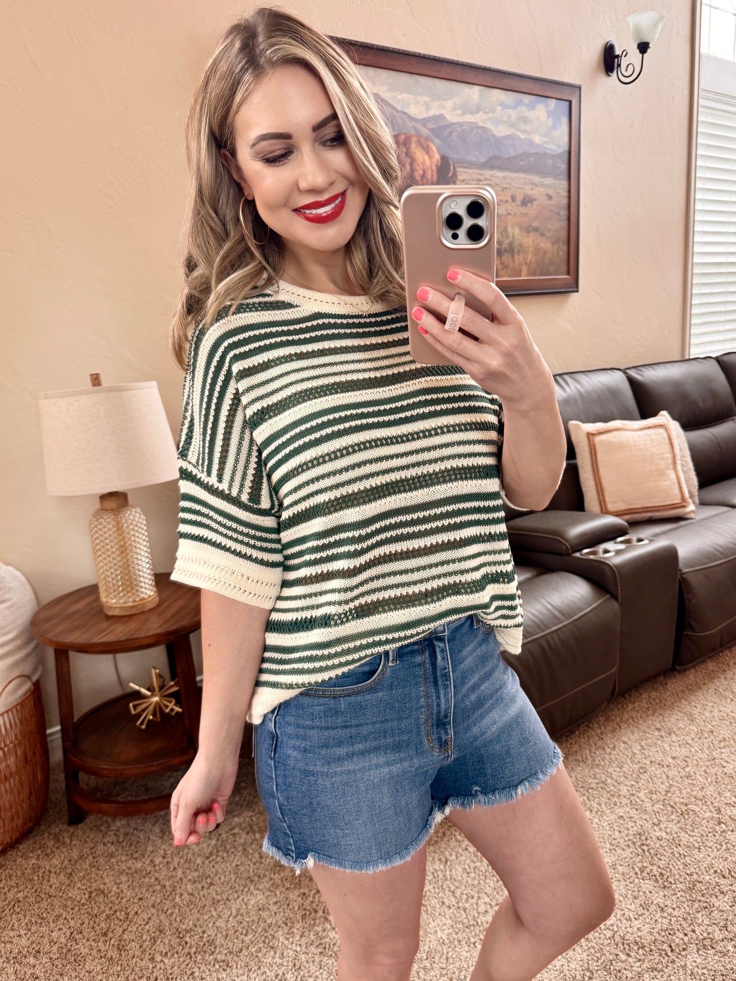 Olive Stripe Oversized Sweater Knit Top
