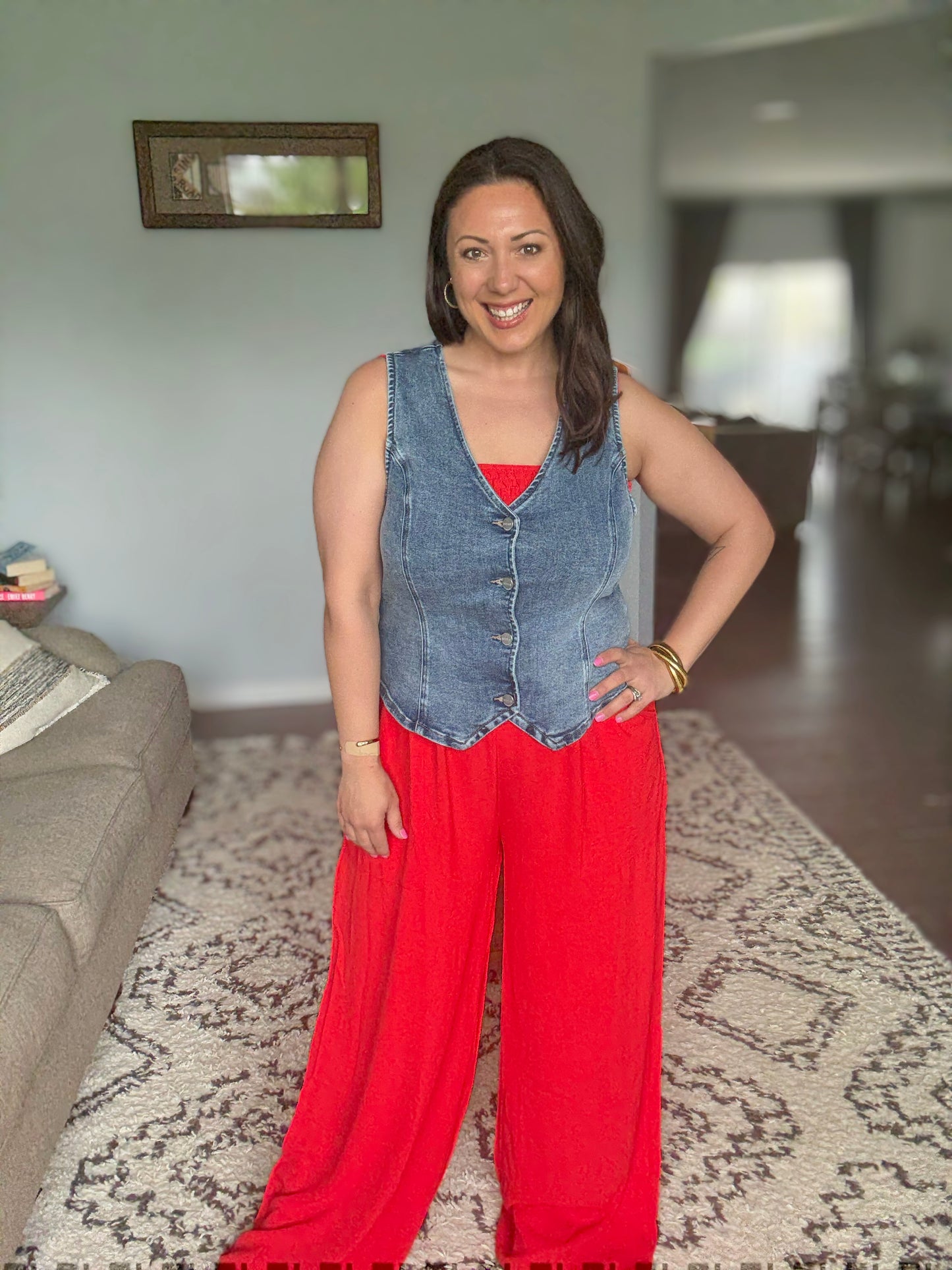 ADORA Smocking Top Wide Leg Jumpsuit in Poppy Red - Full Size
