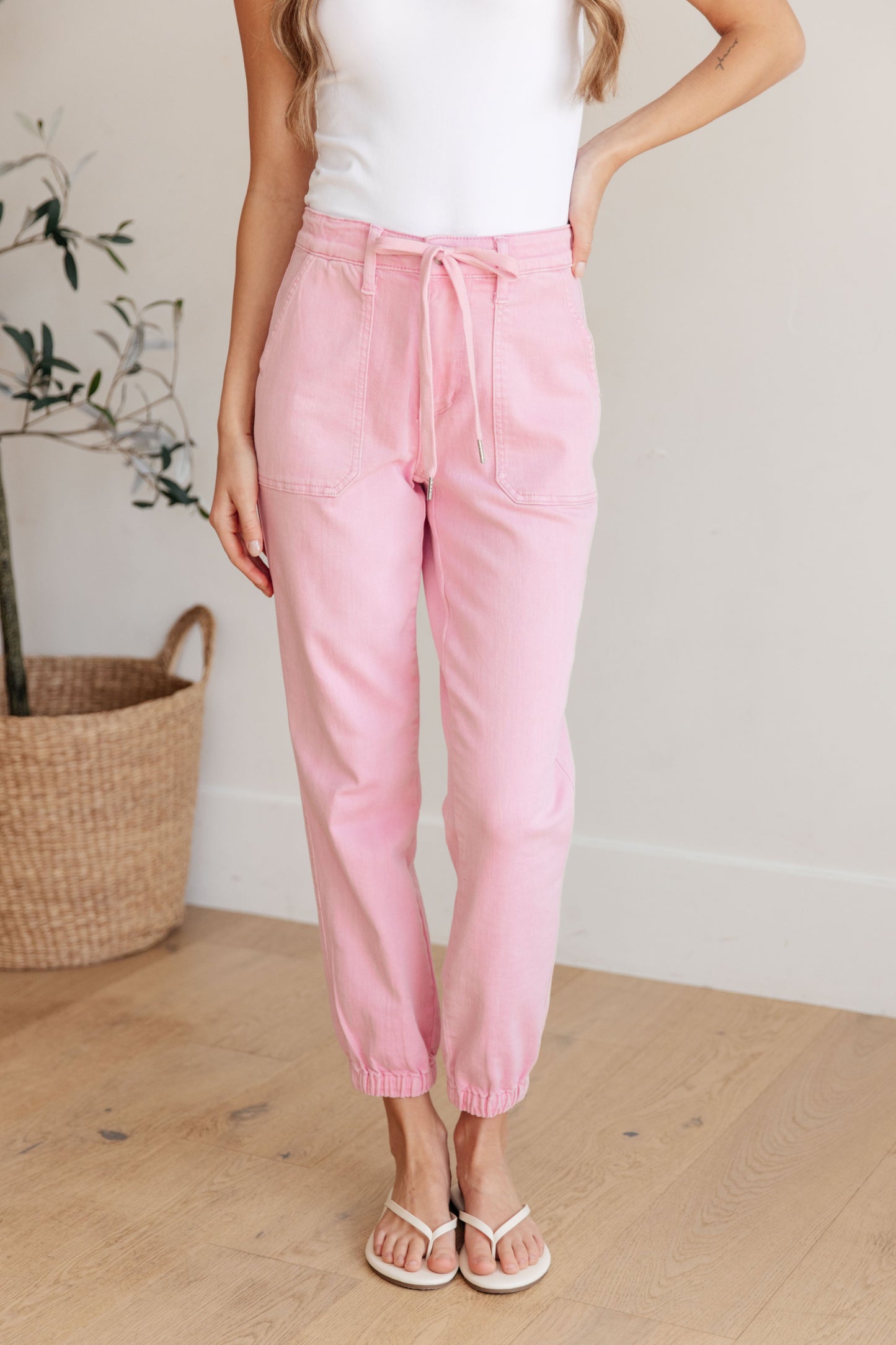 Regina High Rise Garment Dyed Pink Denim Jogger