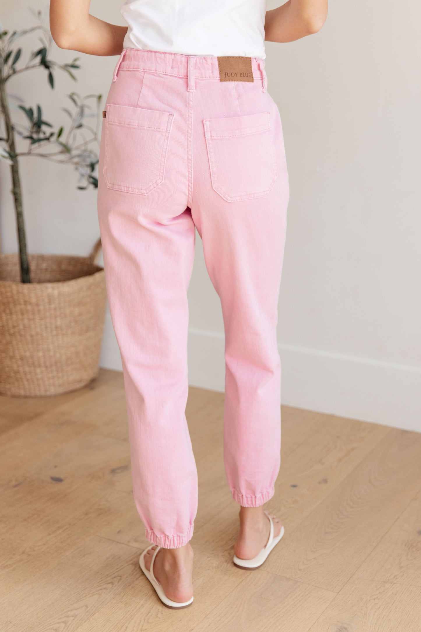 Regina High Rise Garment Dyed Pink Denim Jogger