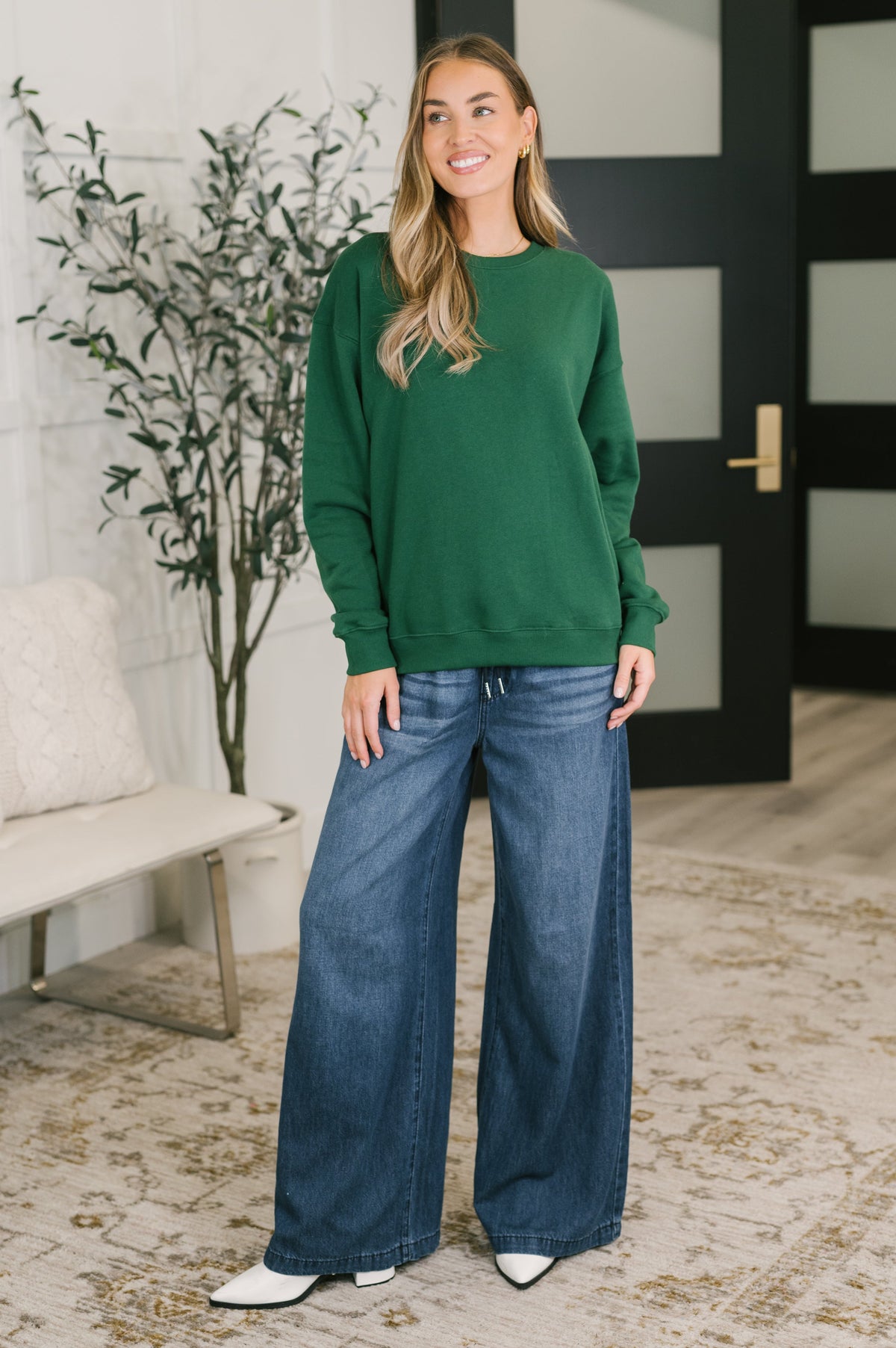 Keep Her Close Drop Shoulder Pullover in Evergreen