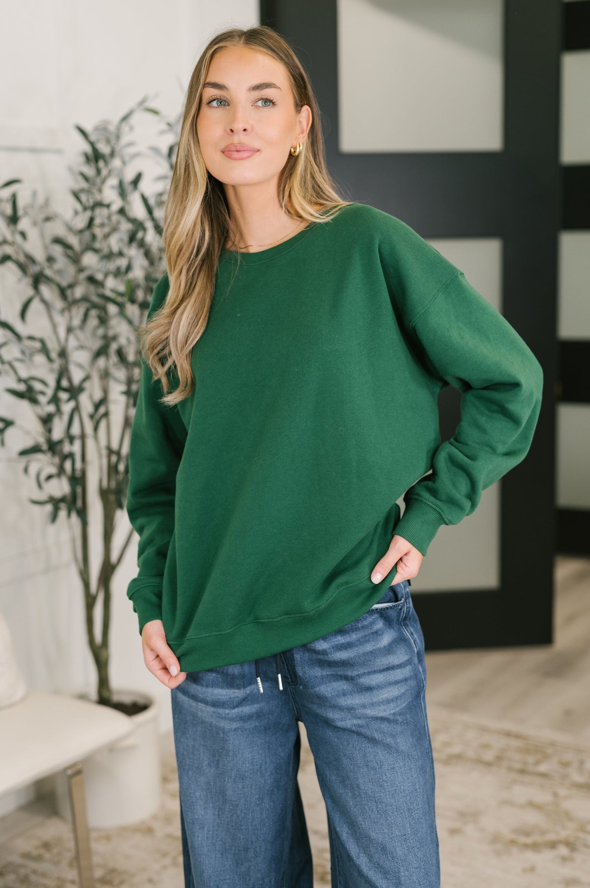 Keep Her Close Drop Shoulder Pullover in Evergreen