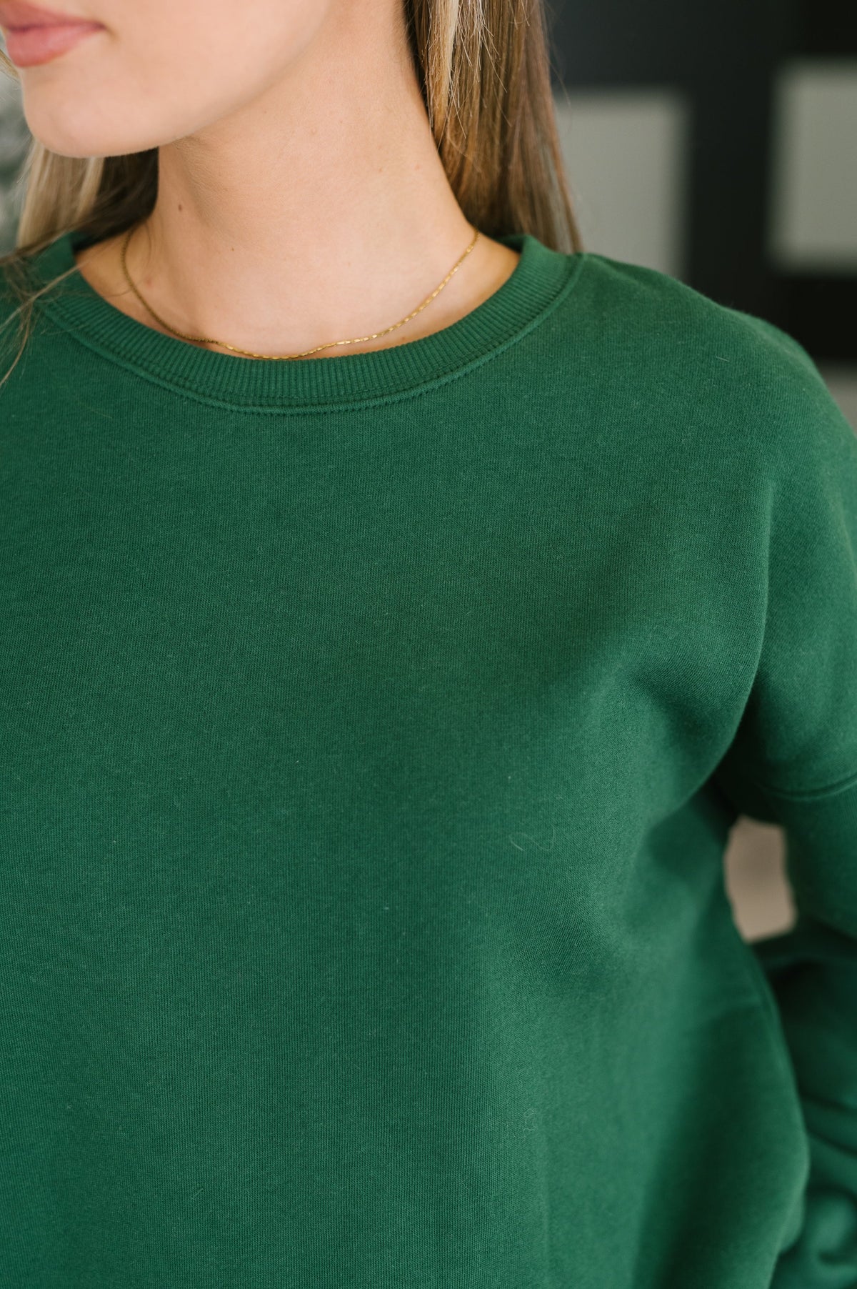Keep Her Close Drop Shoulder Pullover in Evergreen