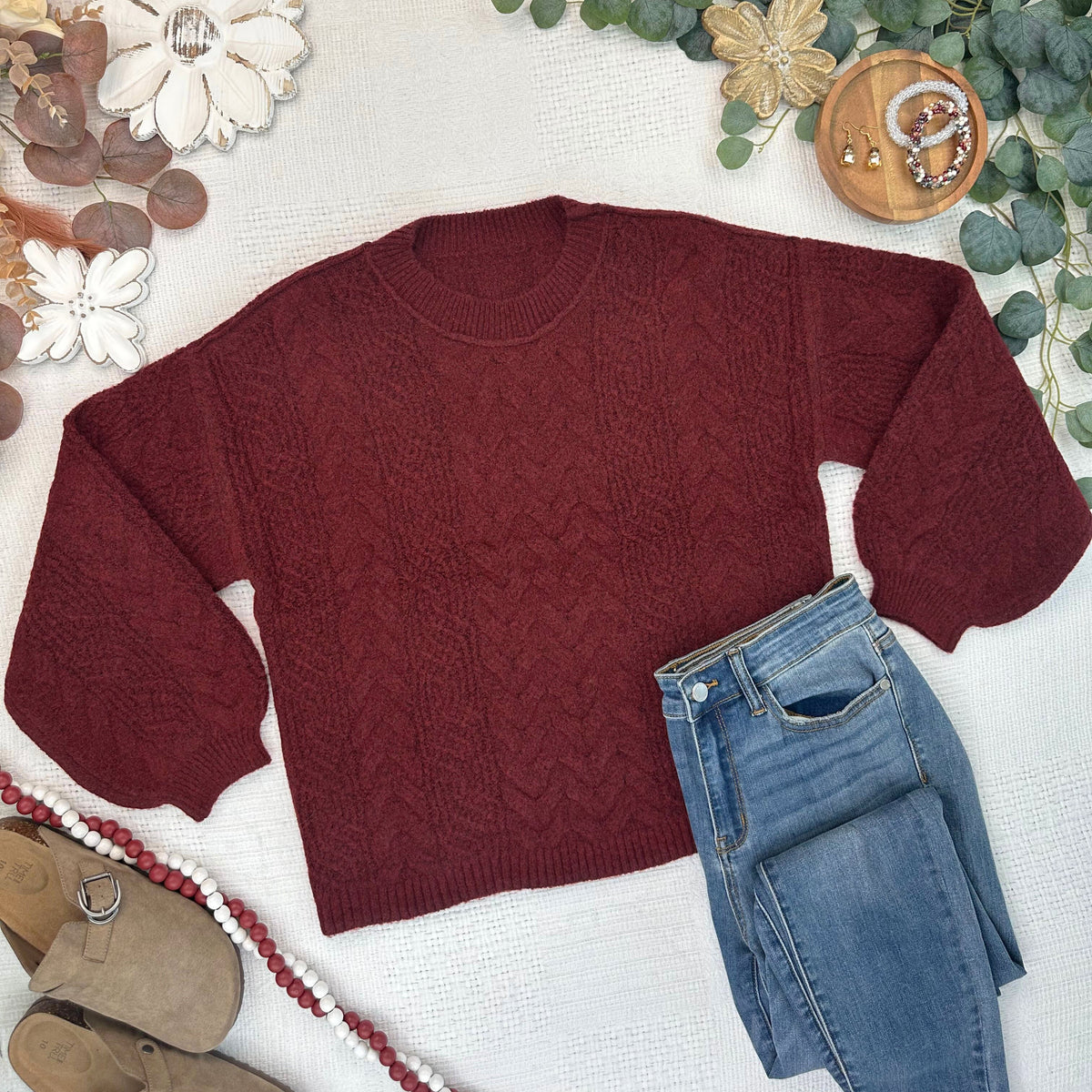 Michelle Mae Dakota Sweater - Burgundy