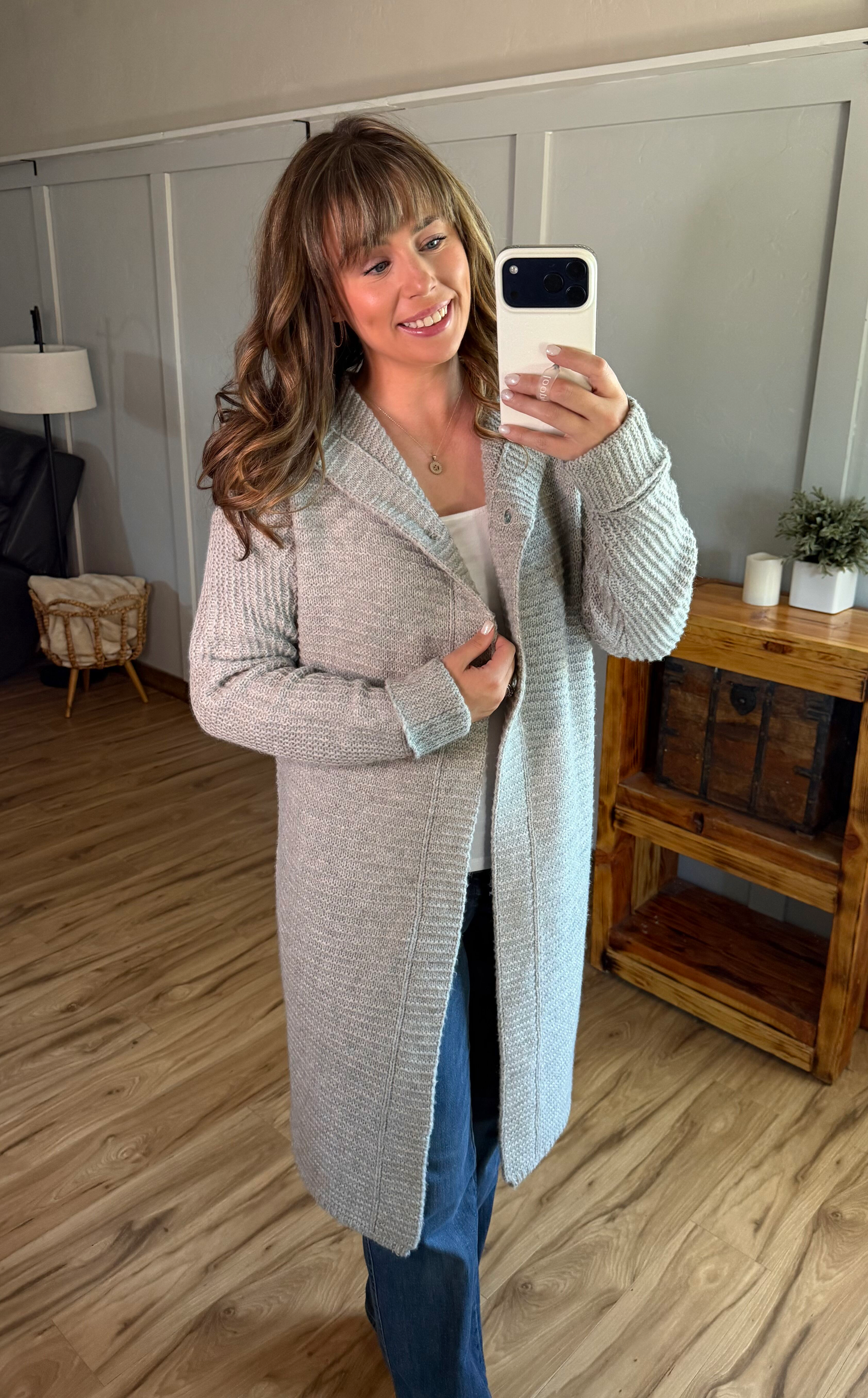 Michelle Mae Lillian Long Hooded Cardigan - Grey