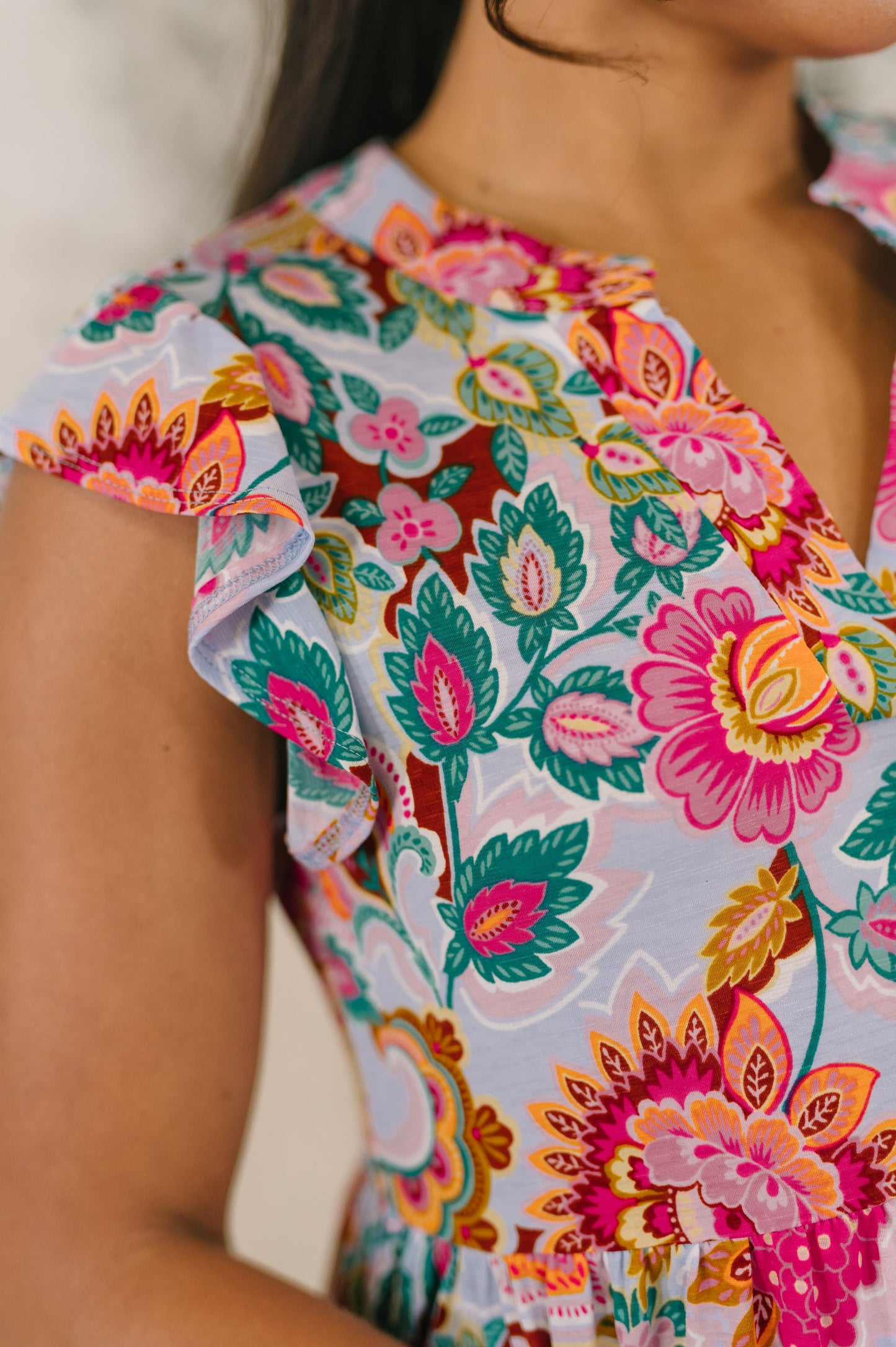 Lizzy Forever Flutter Sleeve Dress in Multi Floral Paisley