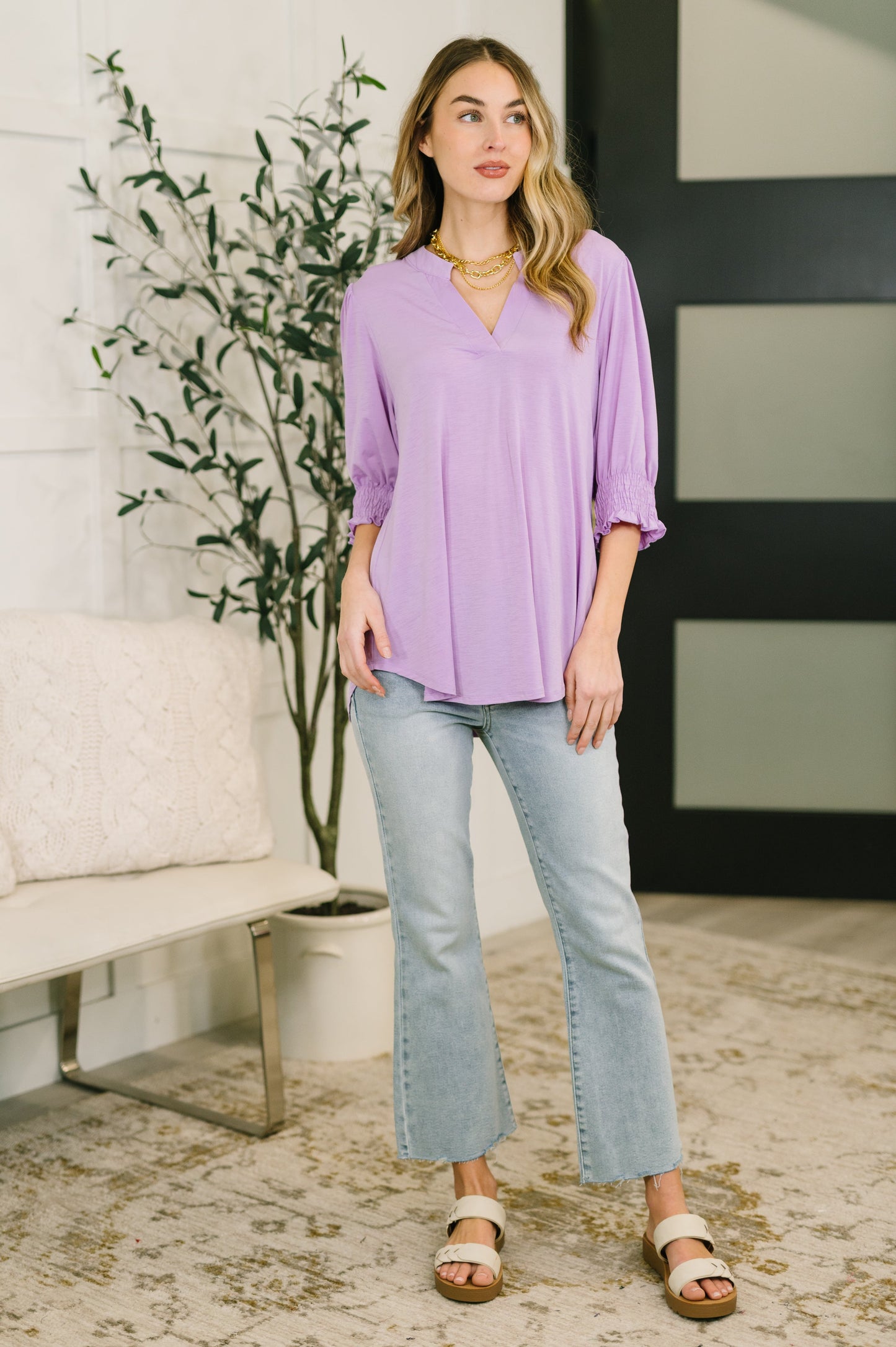 Lizzy Smock Top in Orchid Bloom