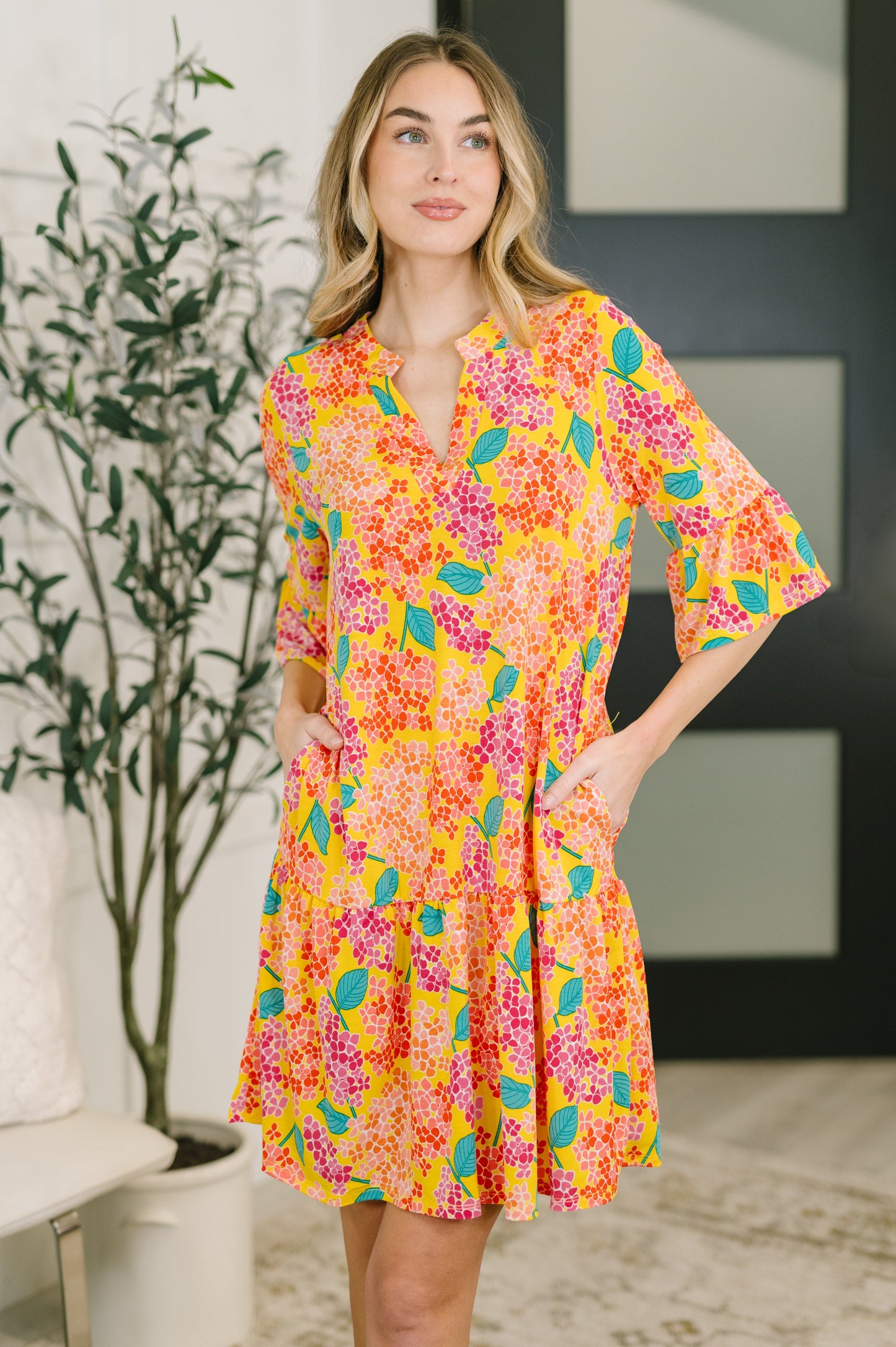 Lizzy Sunday Dress in Gold Leaf Multi Floral