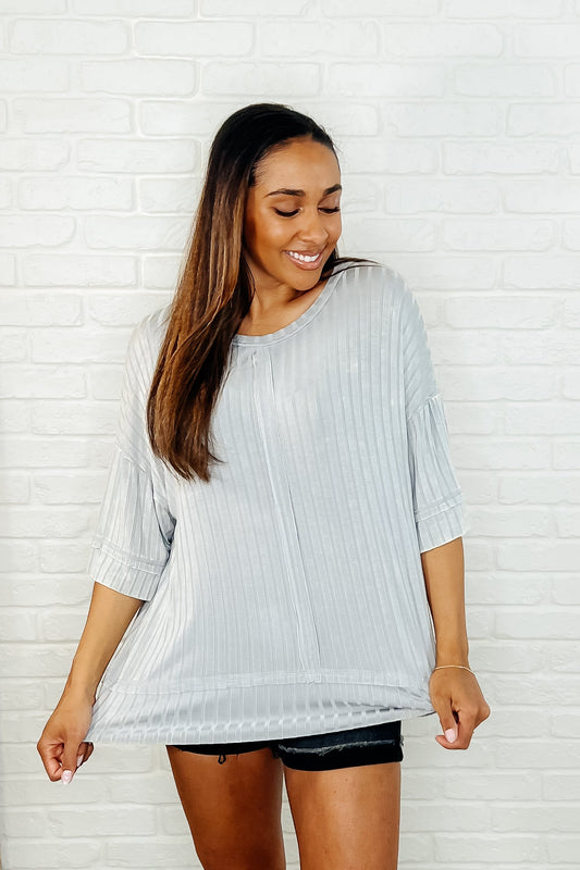 Loosely Speaking Oversized Basic Top in Light Grey