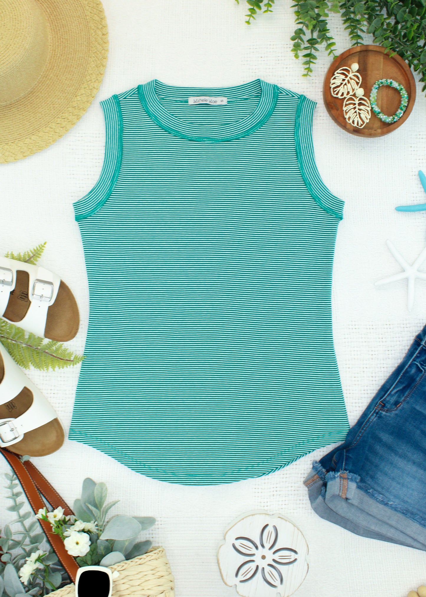 Michelle Mae Morgan Micro Striped Tank - Jade