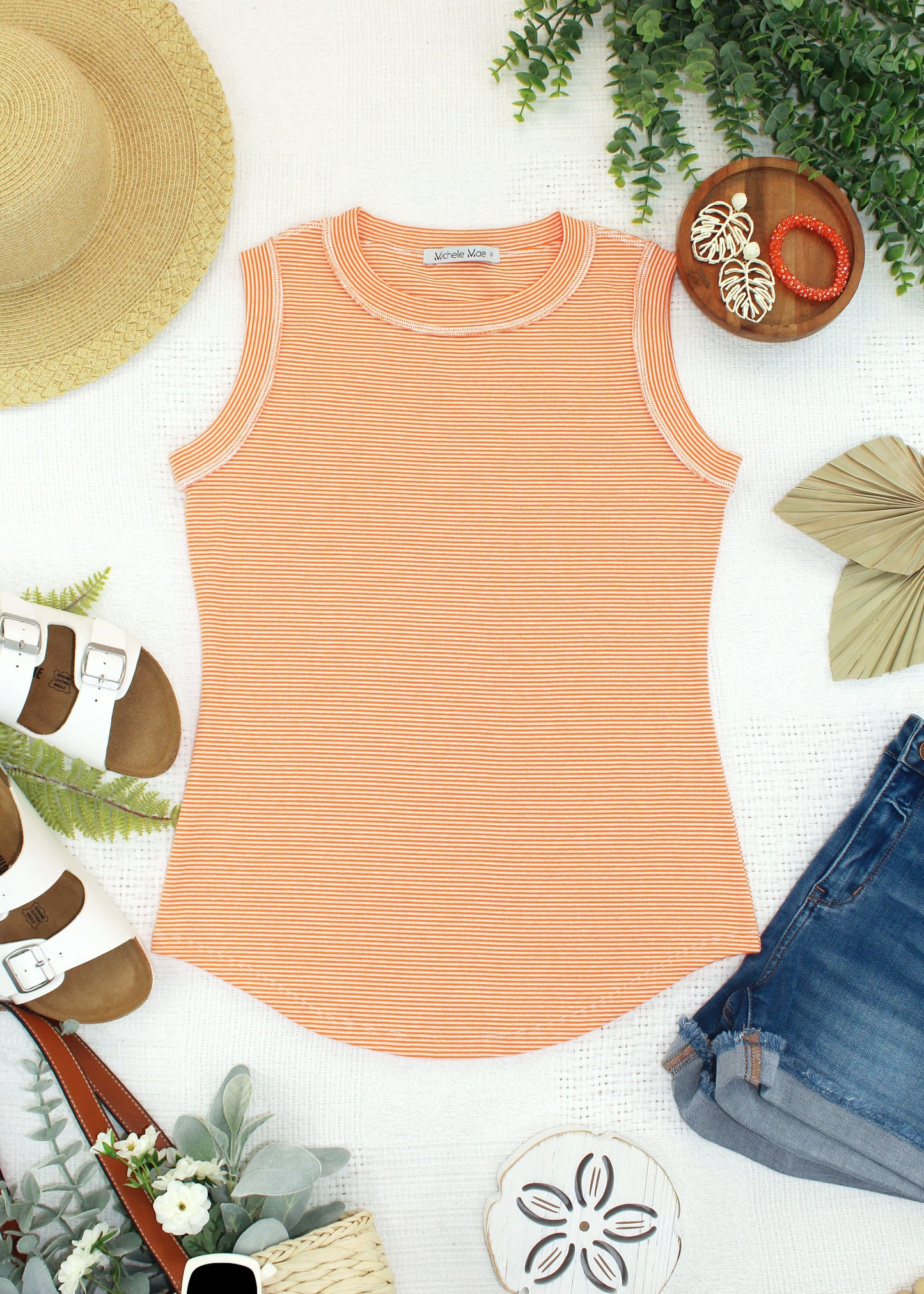 Michelle Mae Morgan Micro Striped Tank - Orange
