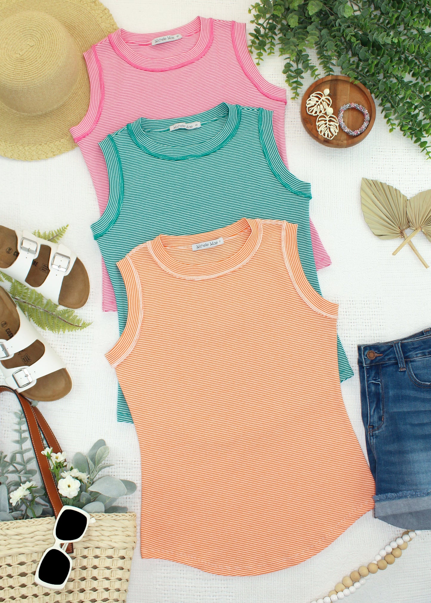 Michelle Mae Morgan Micro Striped Tank - Jade