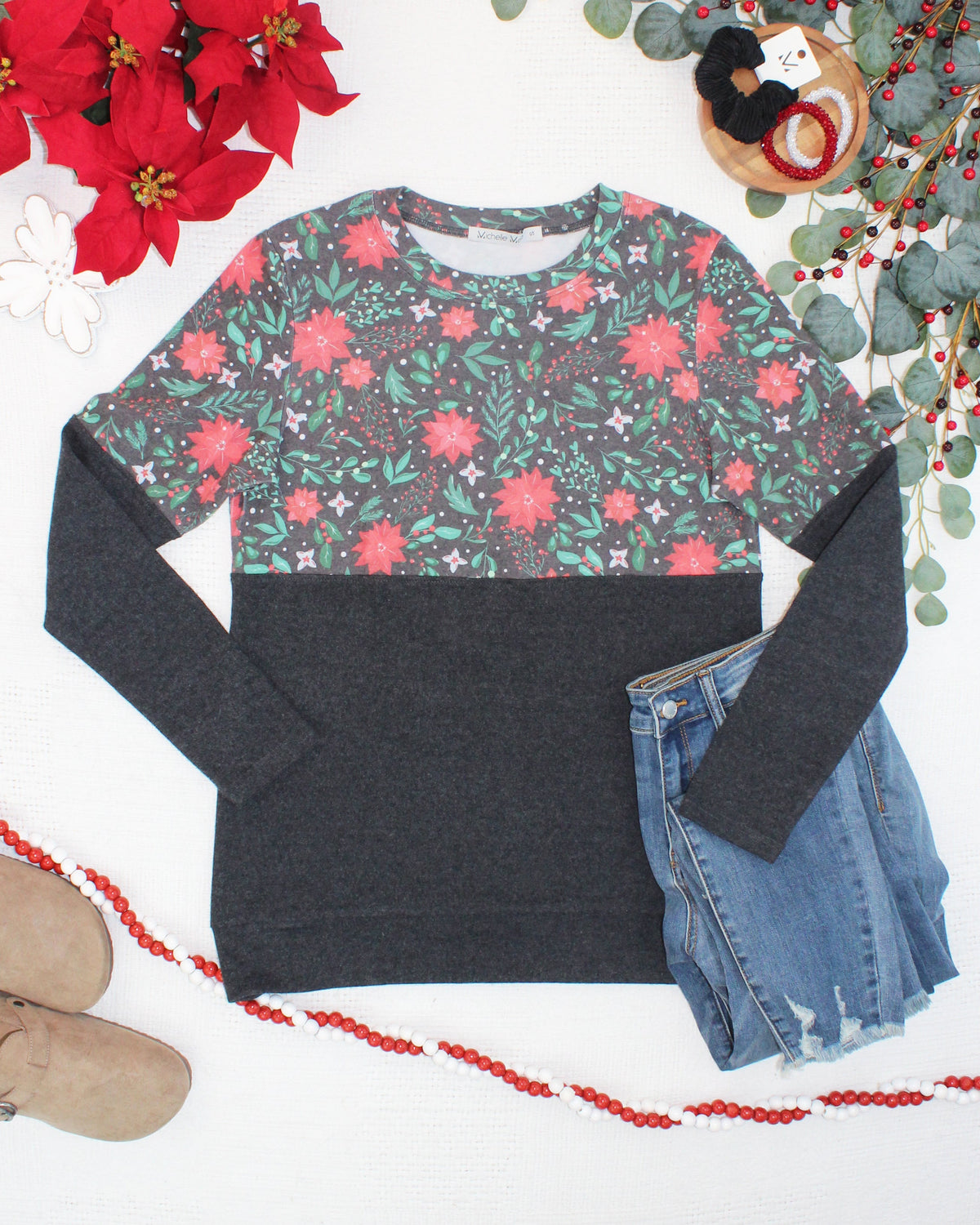 Michelle Mae Natalie Pullover - Poinsettia Nights
