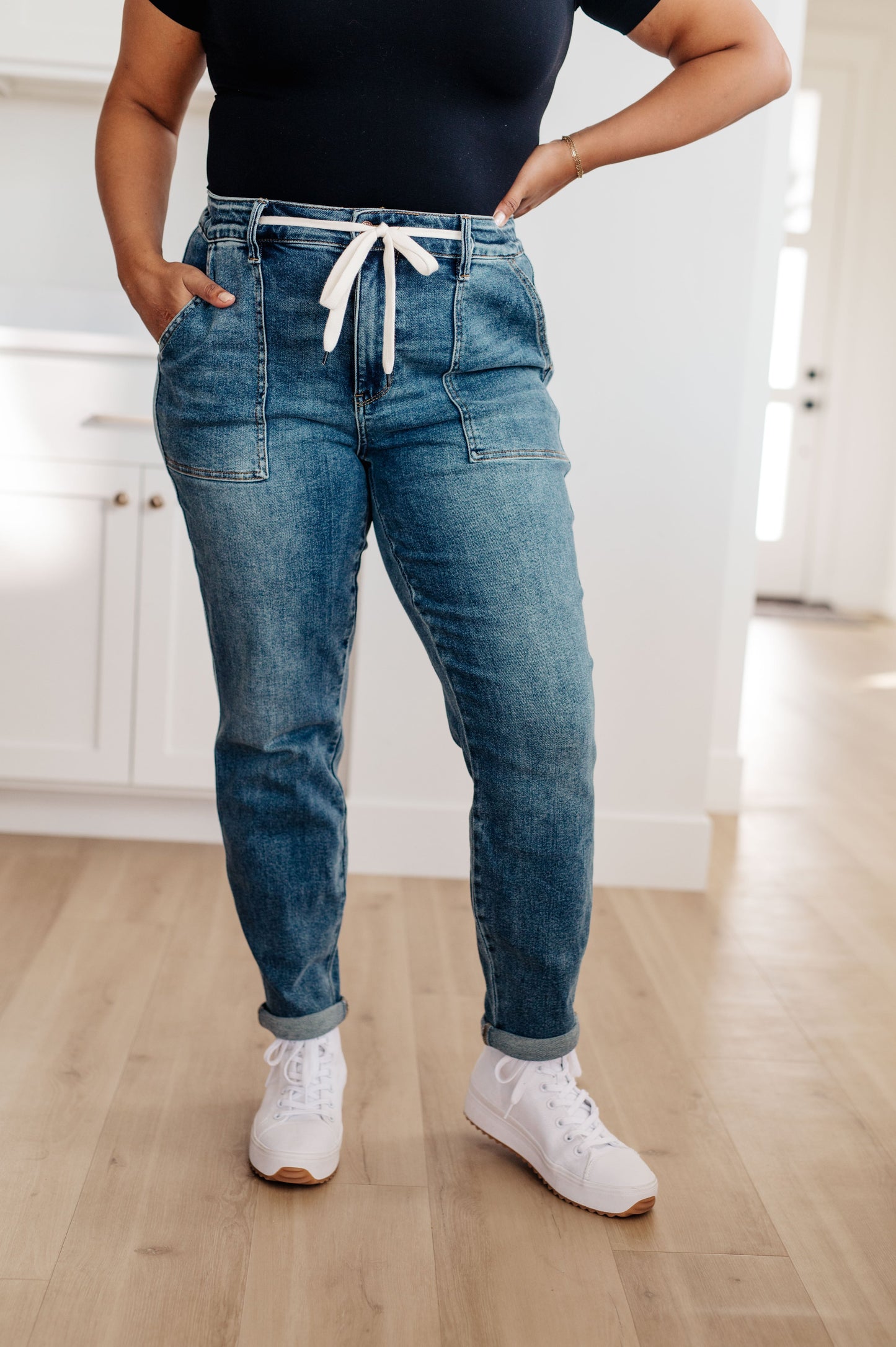 Payton 2.0 Pull On Denim Joggers in Medium Wash