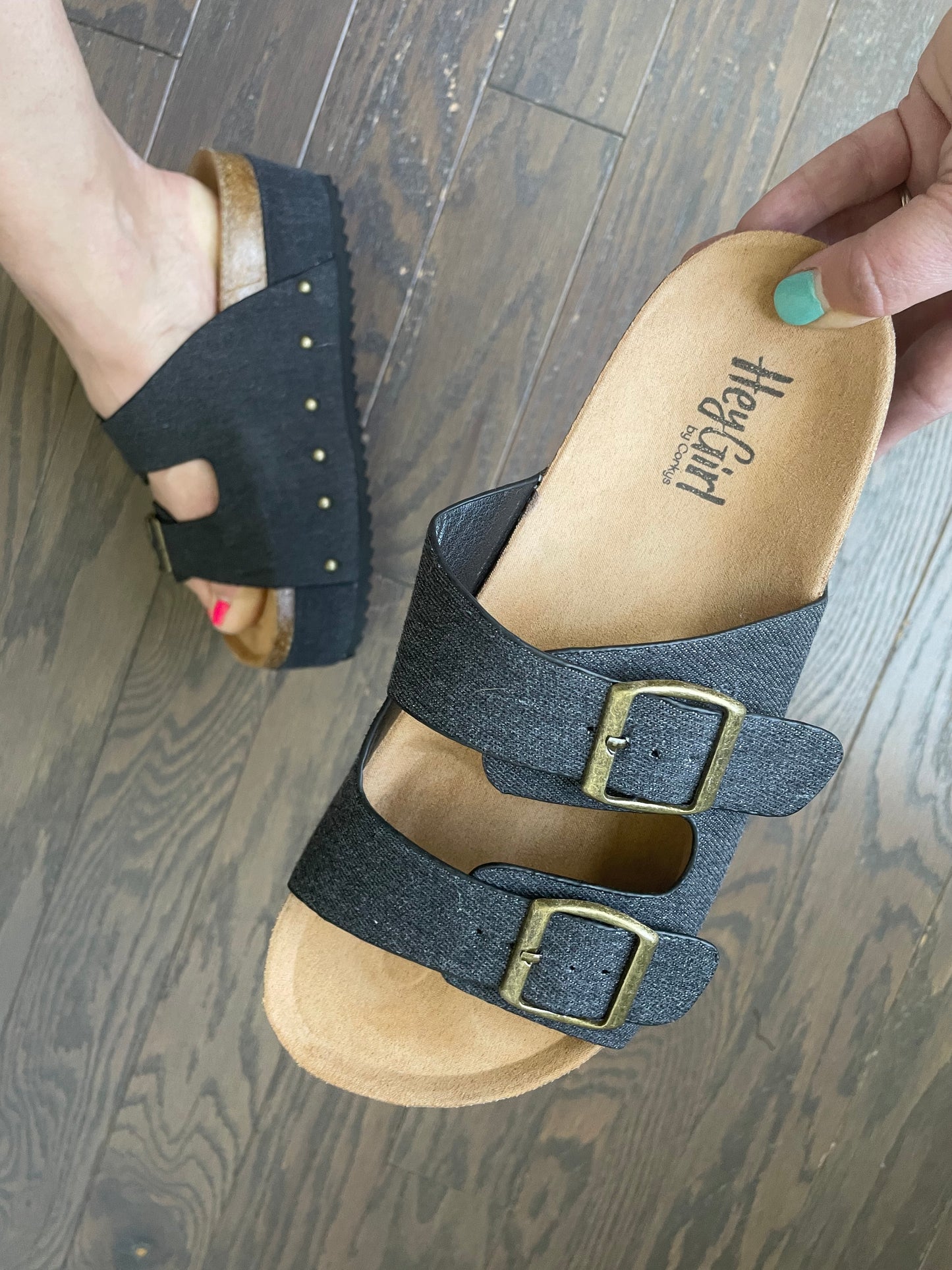 Corky's Wannabe Platform Sandals in Black Denim