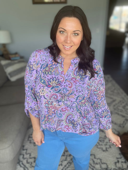 Lizzy Top in Lavender Mosaic Paisley
