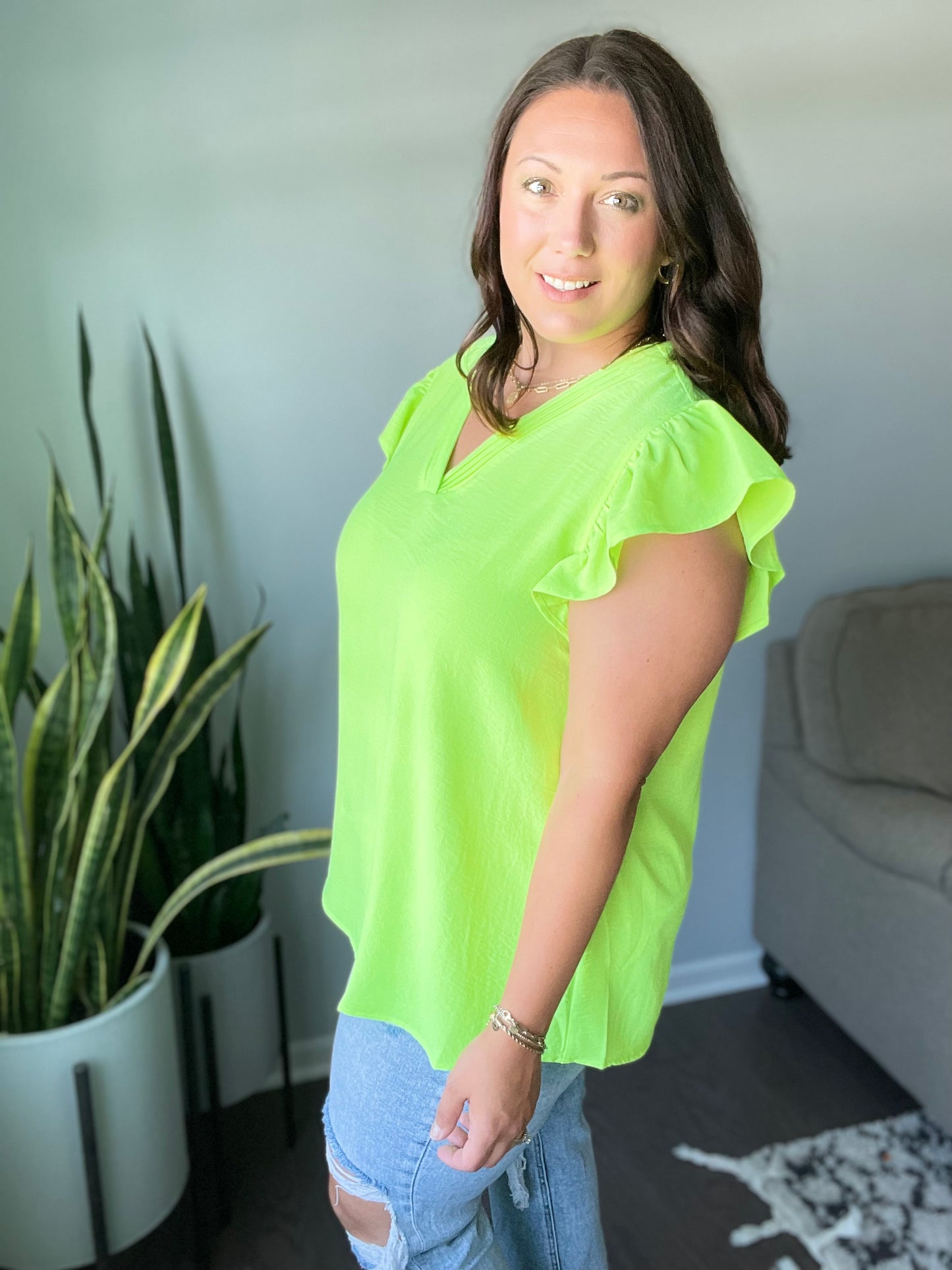 Under Neon Lights Ruffle Sleeve Top