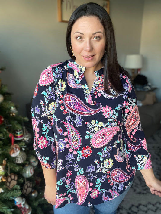 Little Lovely Blouse in Navy Paisley