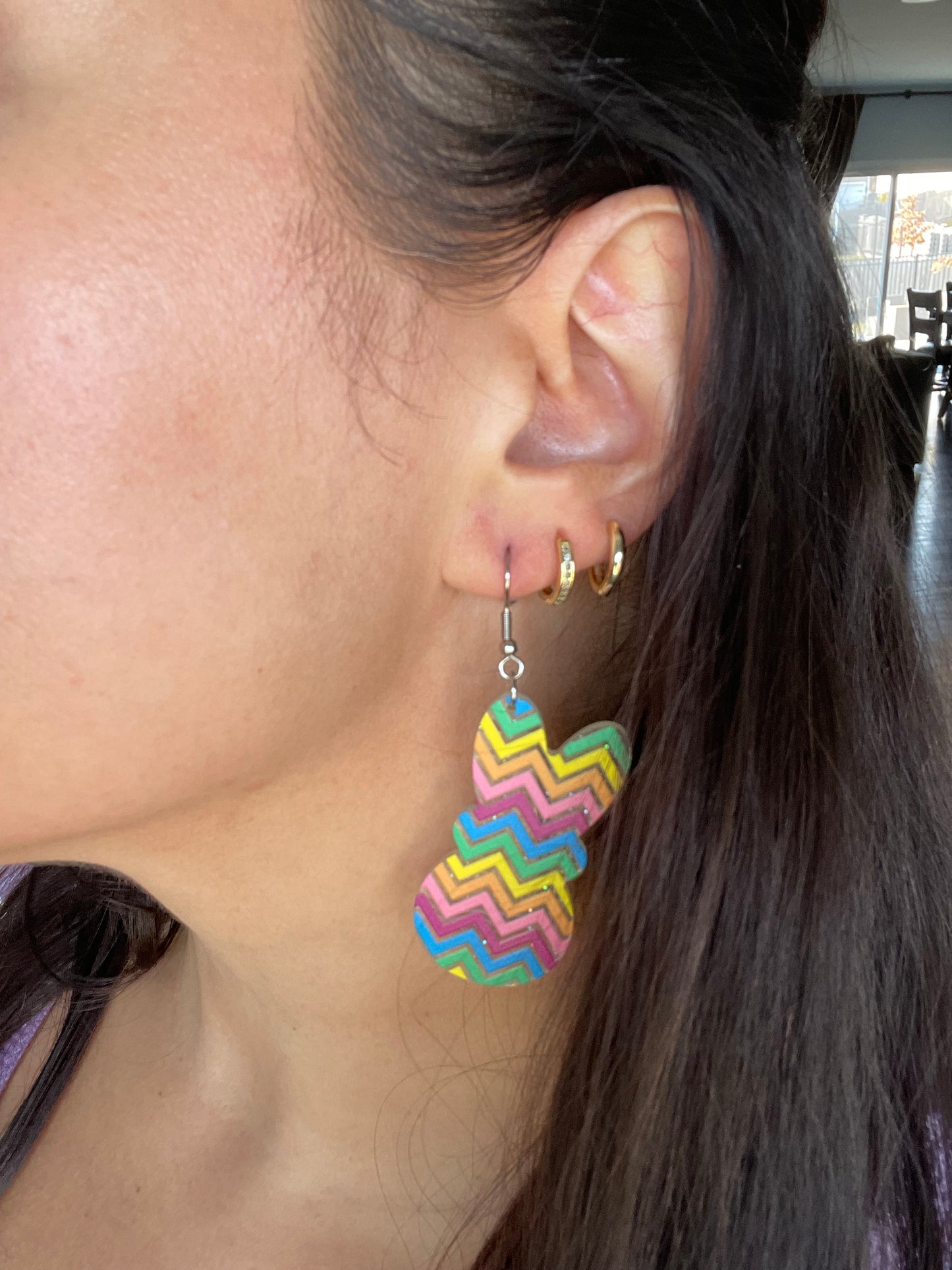 Rainbow Chevron Easter Bunny Dangle Earrings