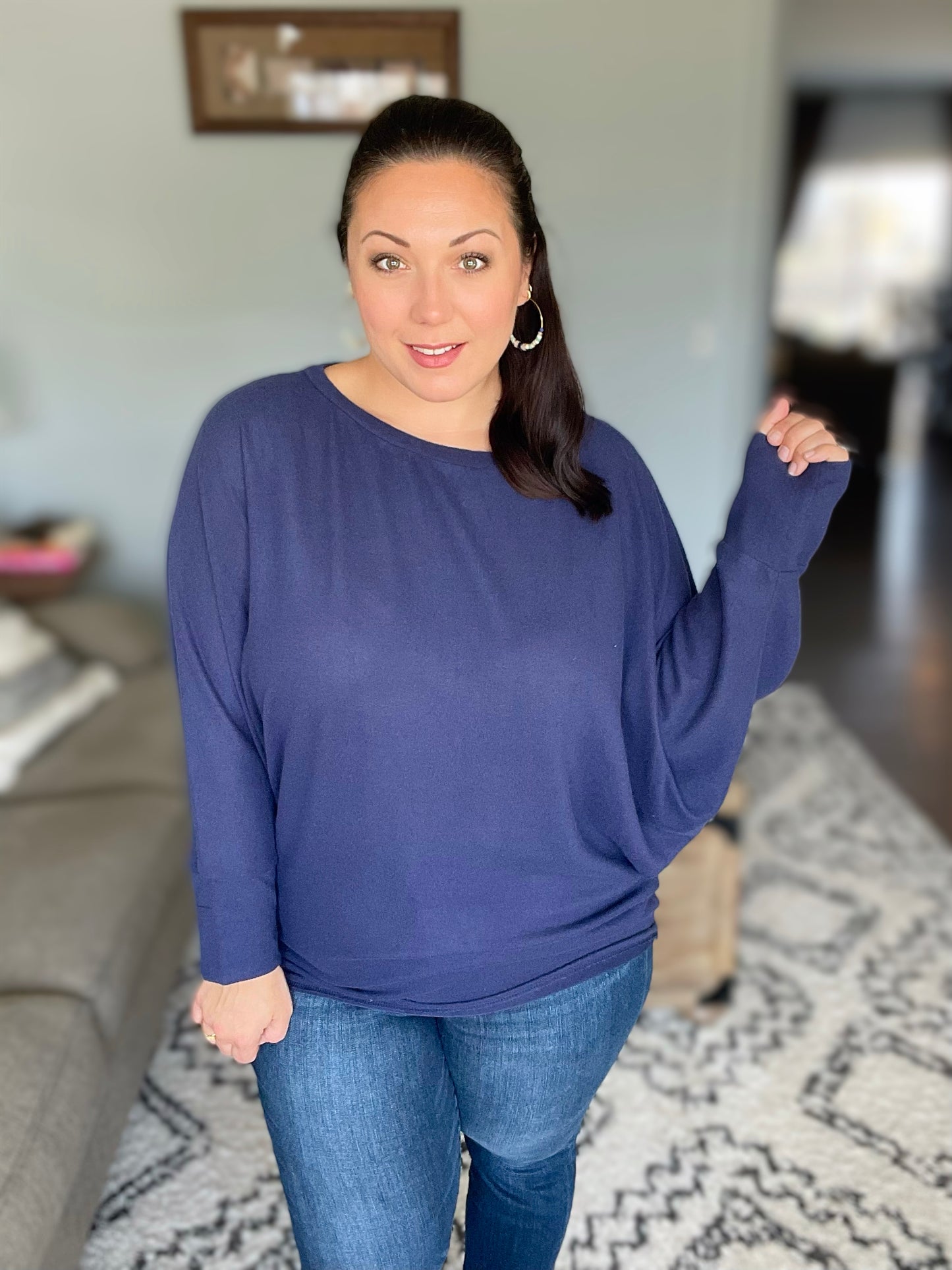 Casually Comfy Batwing Top in Navy