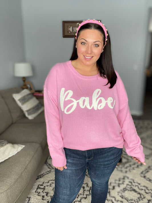 Pink "Babe" Embroidered Pop Up Sweater