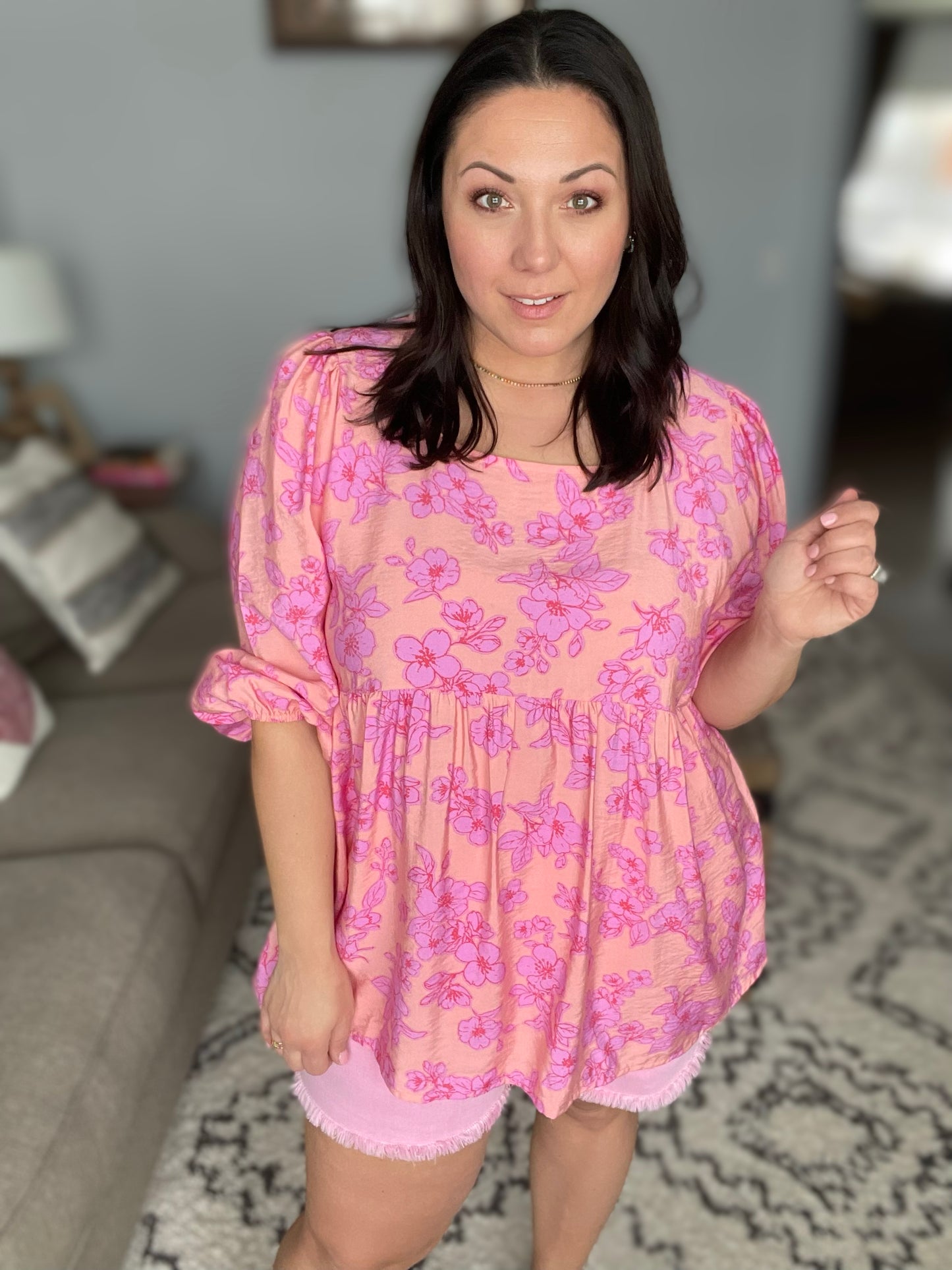 Making Moves Peach & Pink Floral Peplum Woven Top