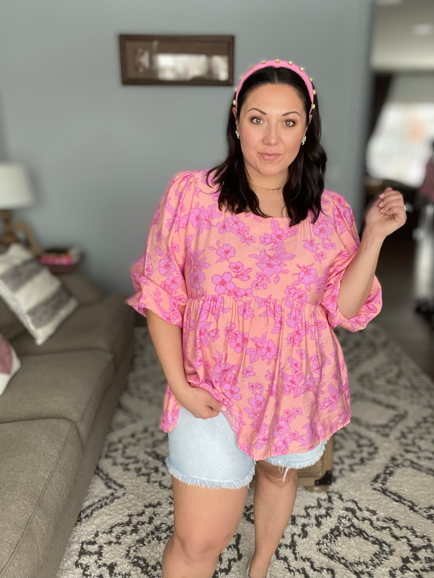 Making Moves Peach & Pink Floral Peplum Woven Top
