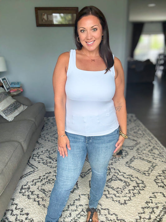 Always Right Square Neck Tank in White