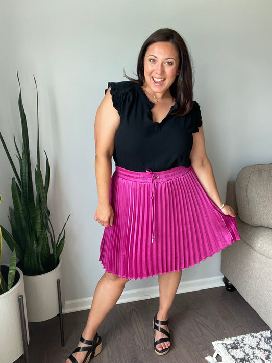 Just a Flirt Pleated Skirt in Magenta