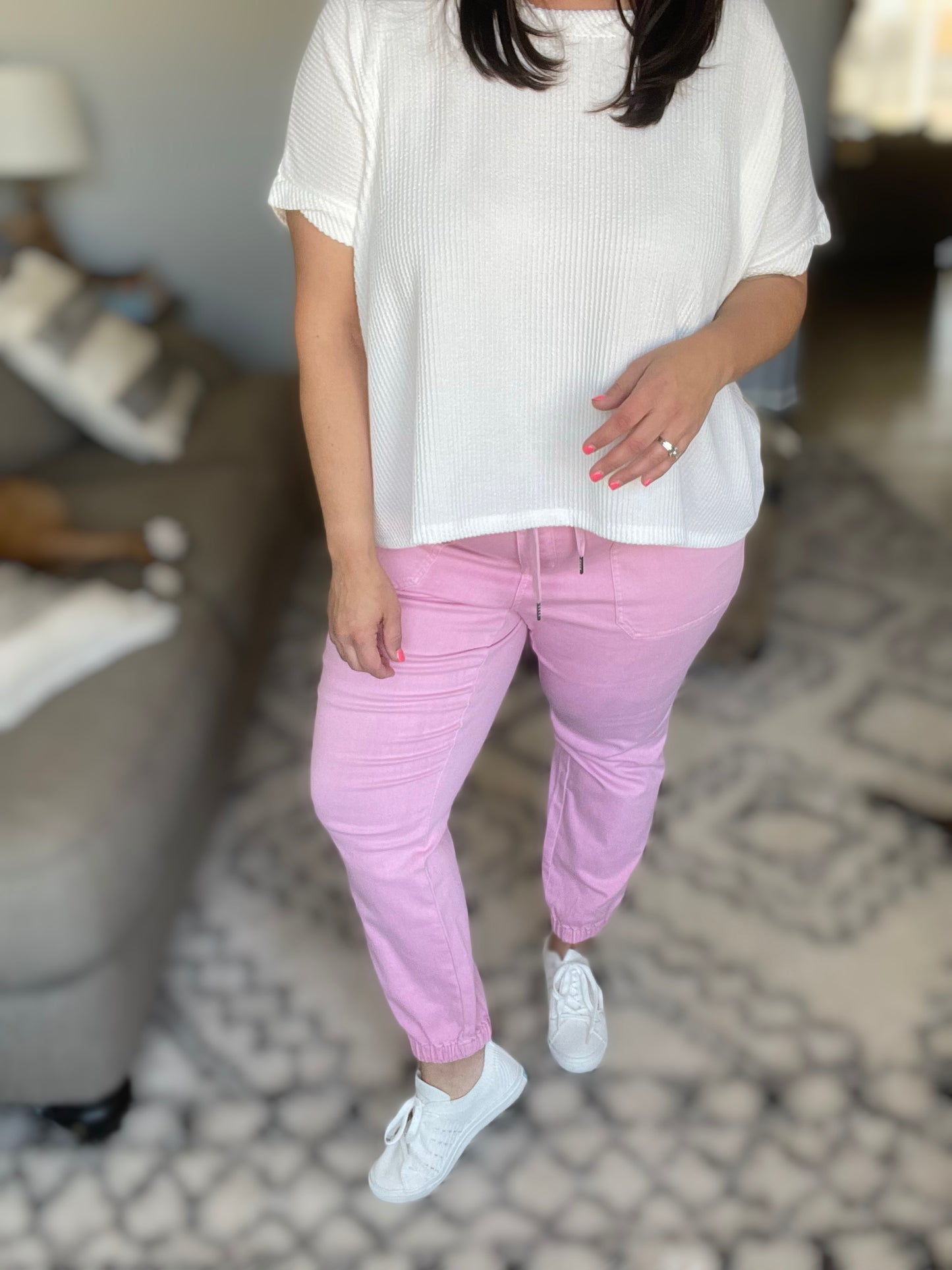 Regina High Rise Garment Dyed Pink Denim Jogger