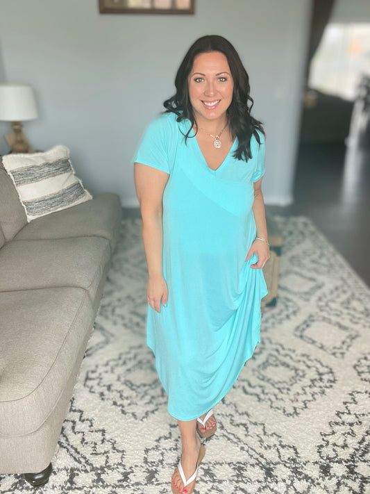 Dolman Sleeve Maxi Dress in Neon Blue