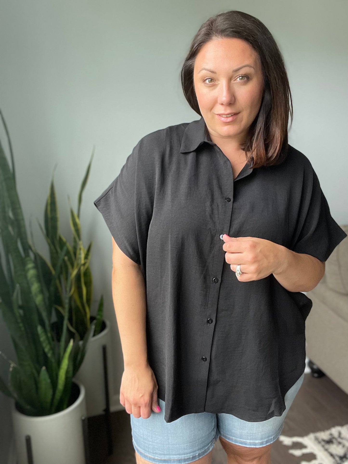 Sweet Simplicity Button Down Blouse in Black