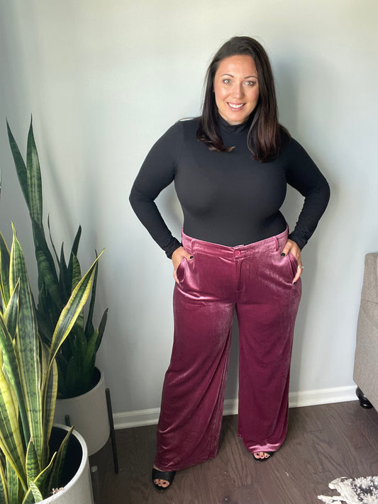 Frosted Plum Velvet Wide Leg Trousers