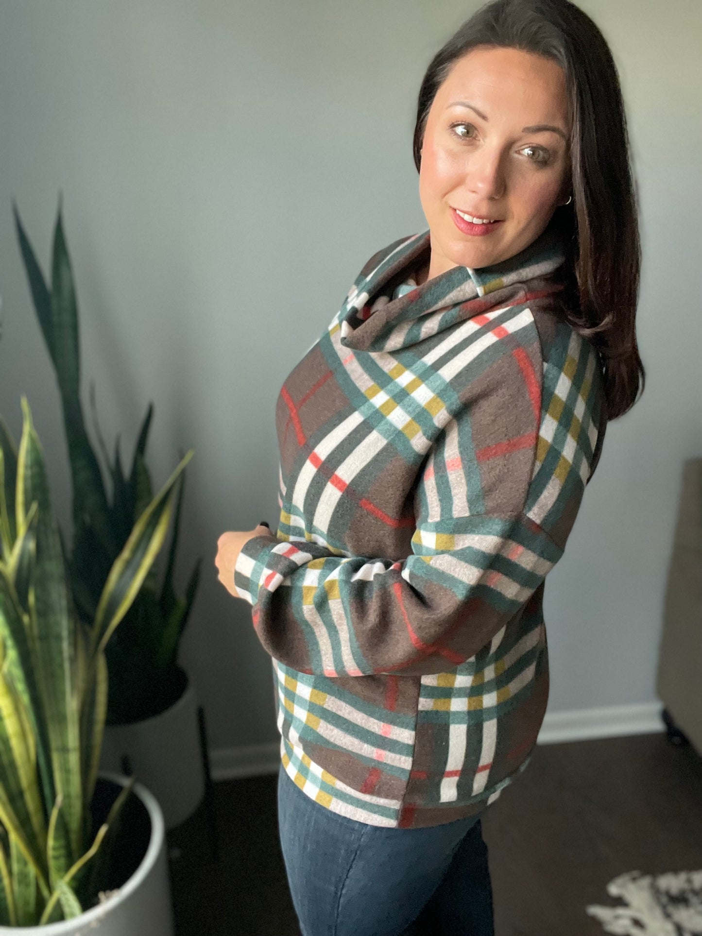 Home for the Holidays Multicolor Plaid Turtleneck Sweater