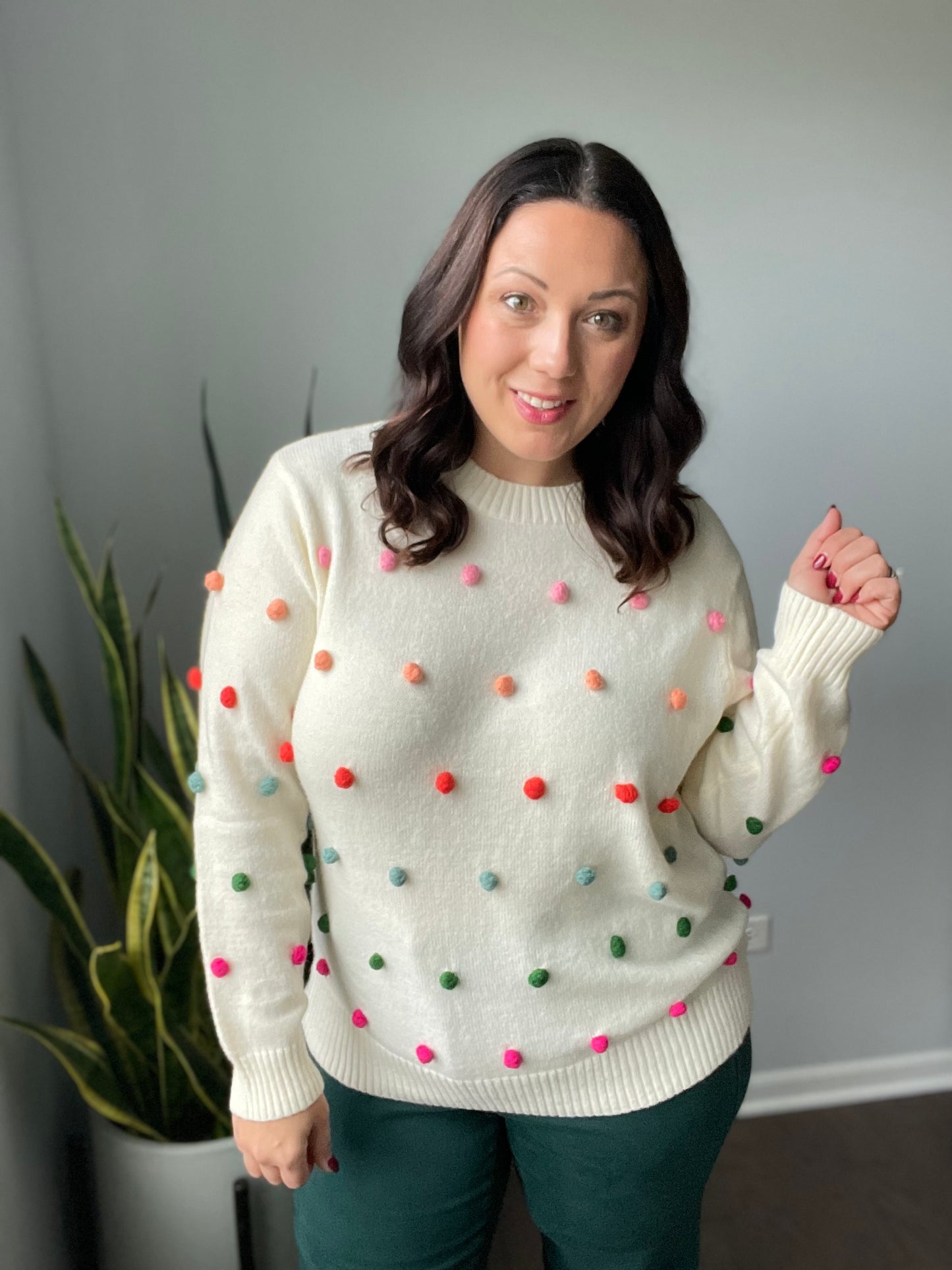 Candy Buttons Pom Detail Sweater