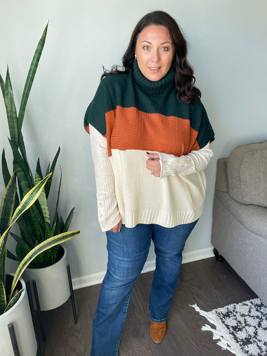 Colorblock Striped Turtleneck Sweater