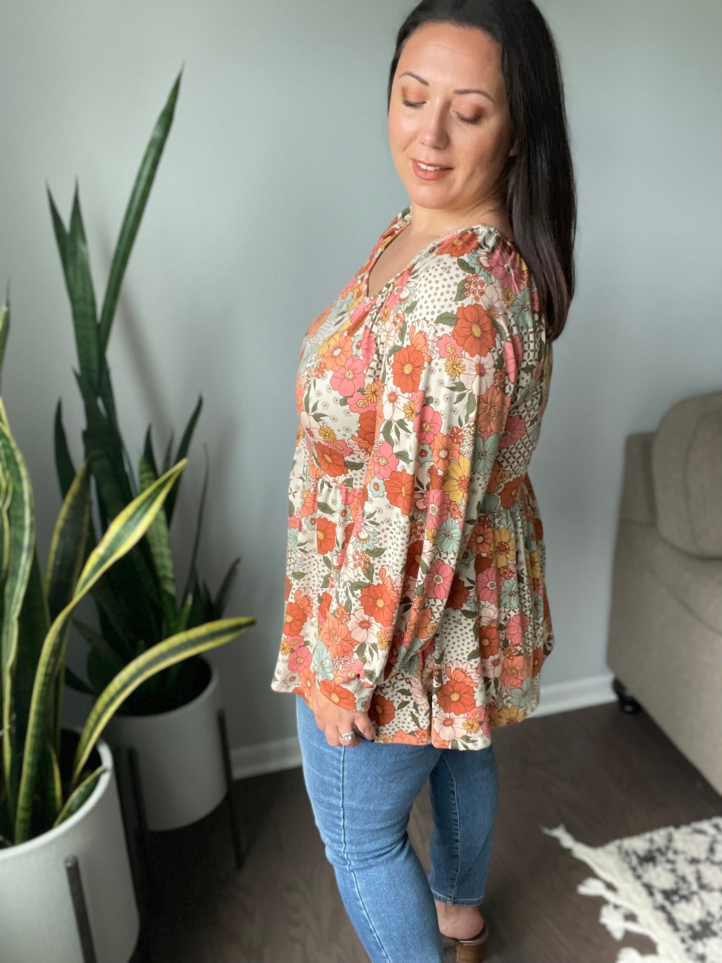 Retro Fall Florals Babydoll Top