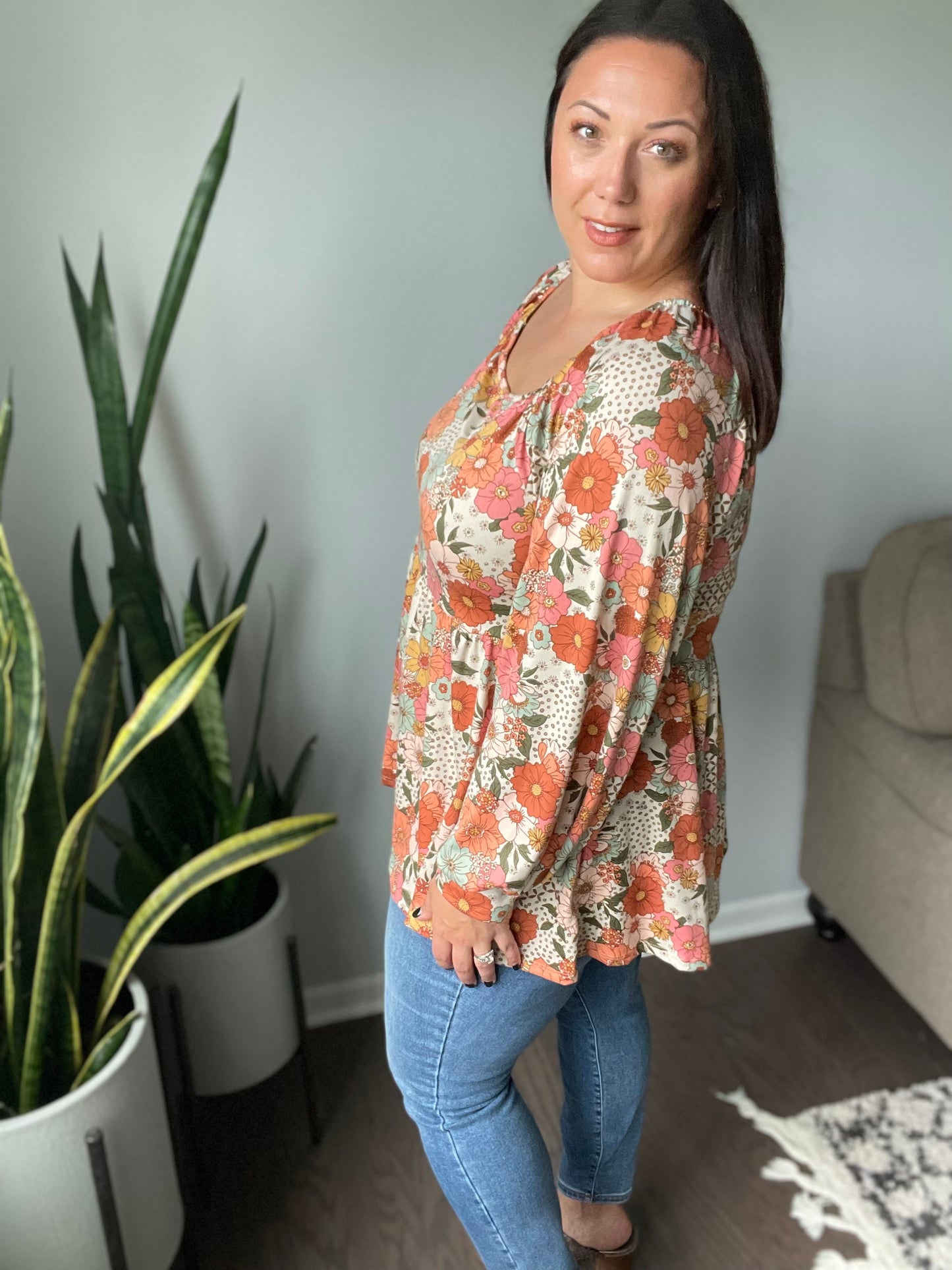 Retro Fall Florals Babydoll Top