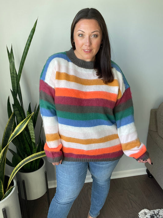 Jolly Spirits Multicolor Stripe Soft Knit Oversized Sweater